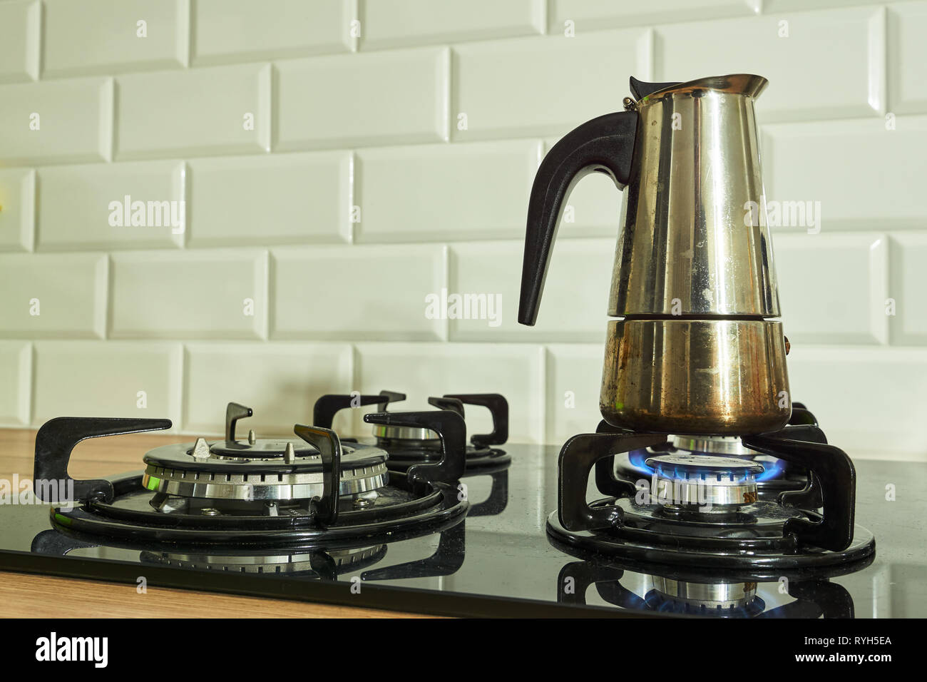 Coffee brewing machine on a gas burner Stock Photo Alamy