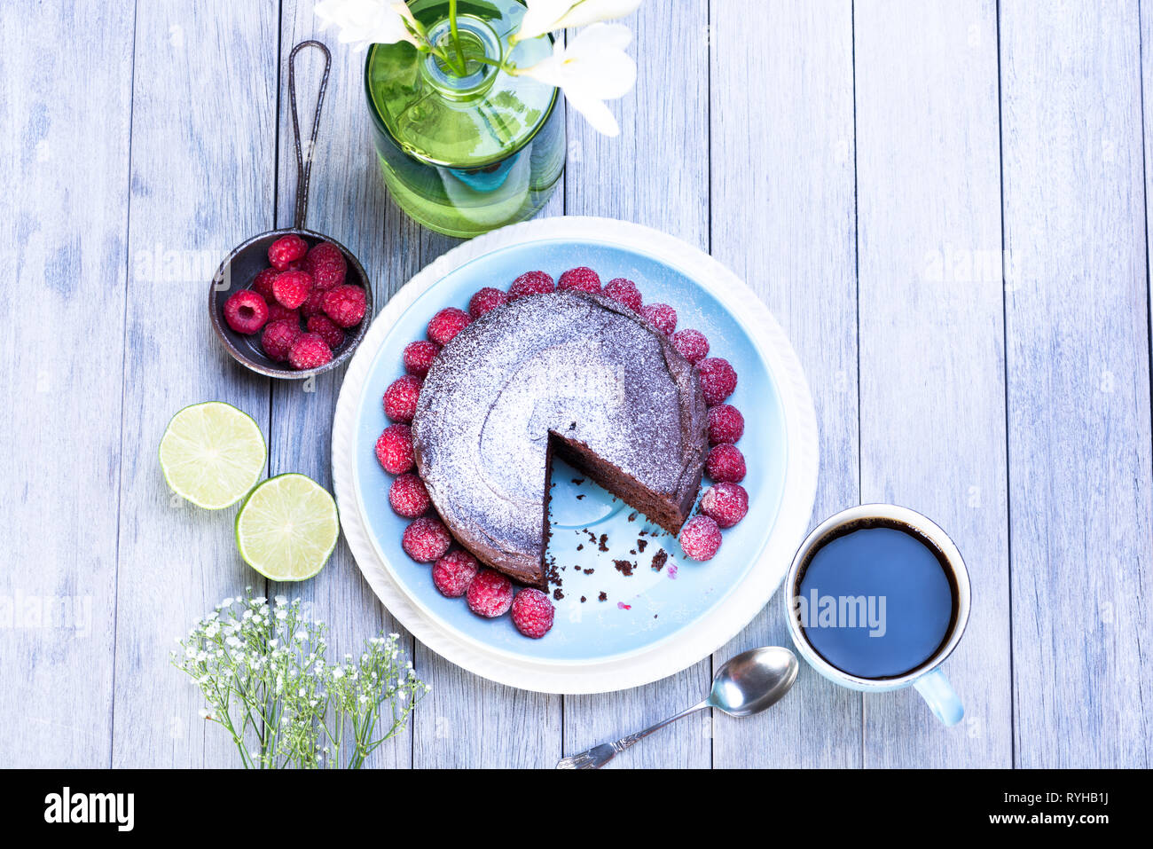 chocolate cake with raspberries Stock Photo - Alamy