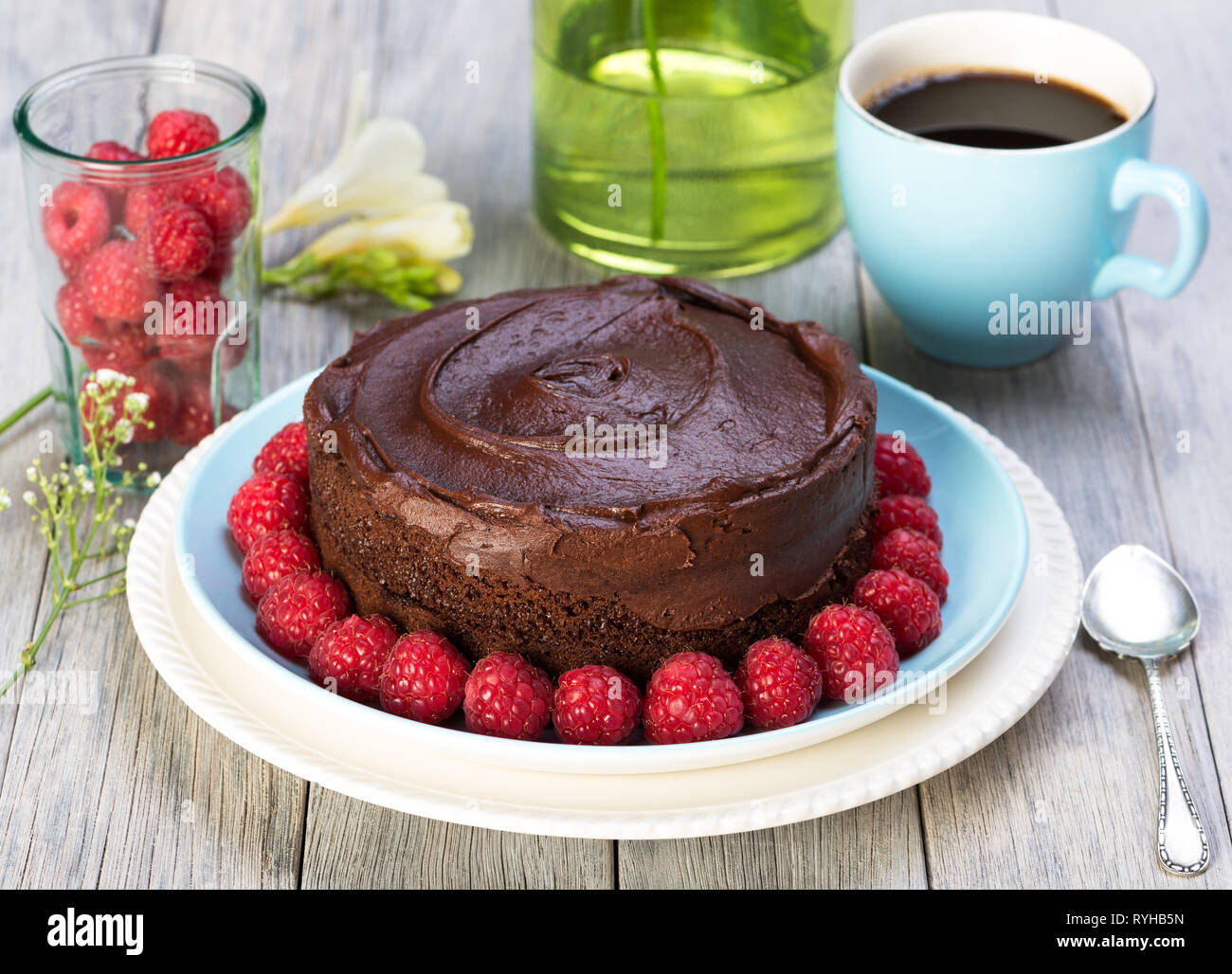 chocolate cake with raspberries Stock Photo - Alamy