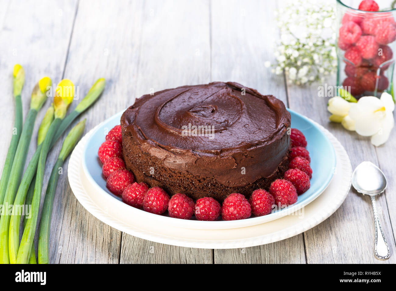 chocolate cake with raspberries Stock Photo - Alamy