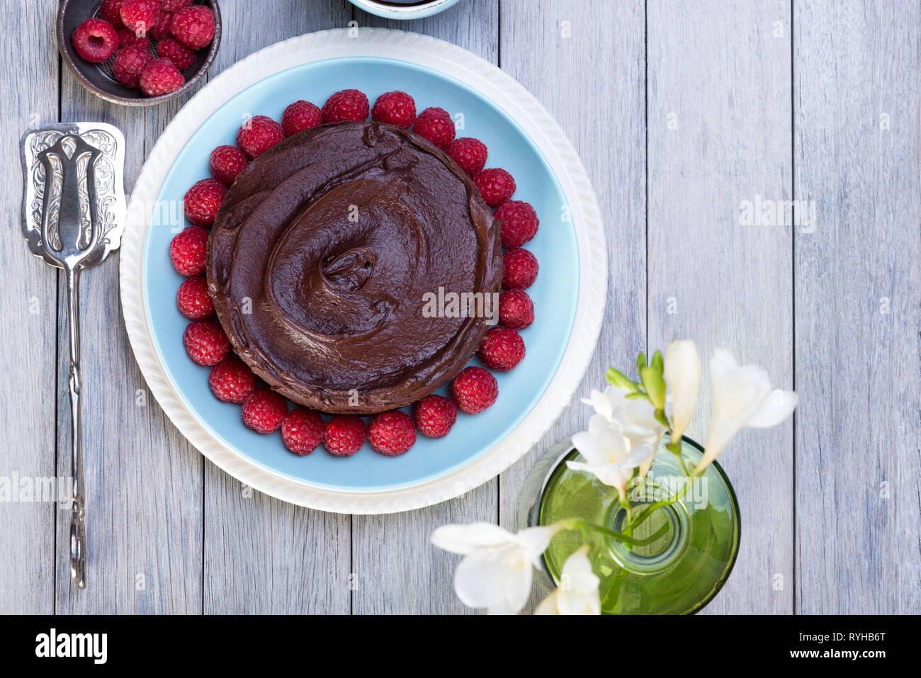 chocolate cake with raspberries Stock Photo - Alamy