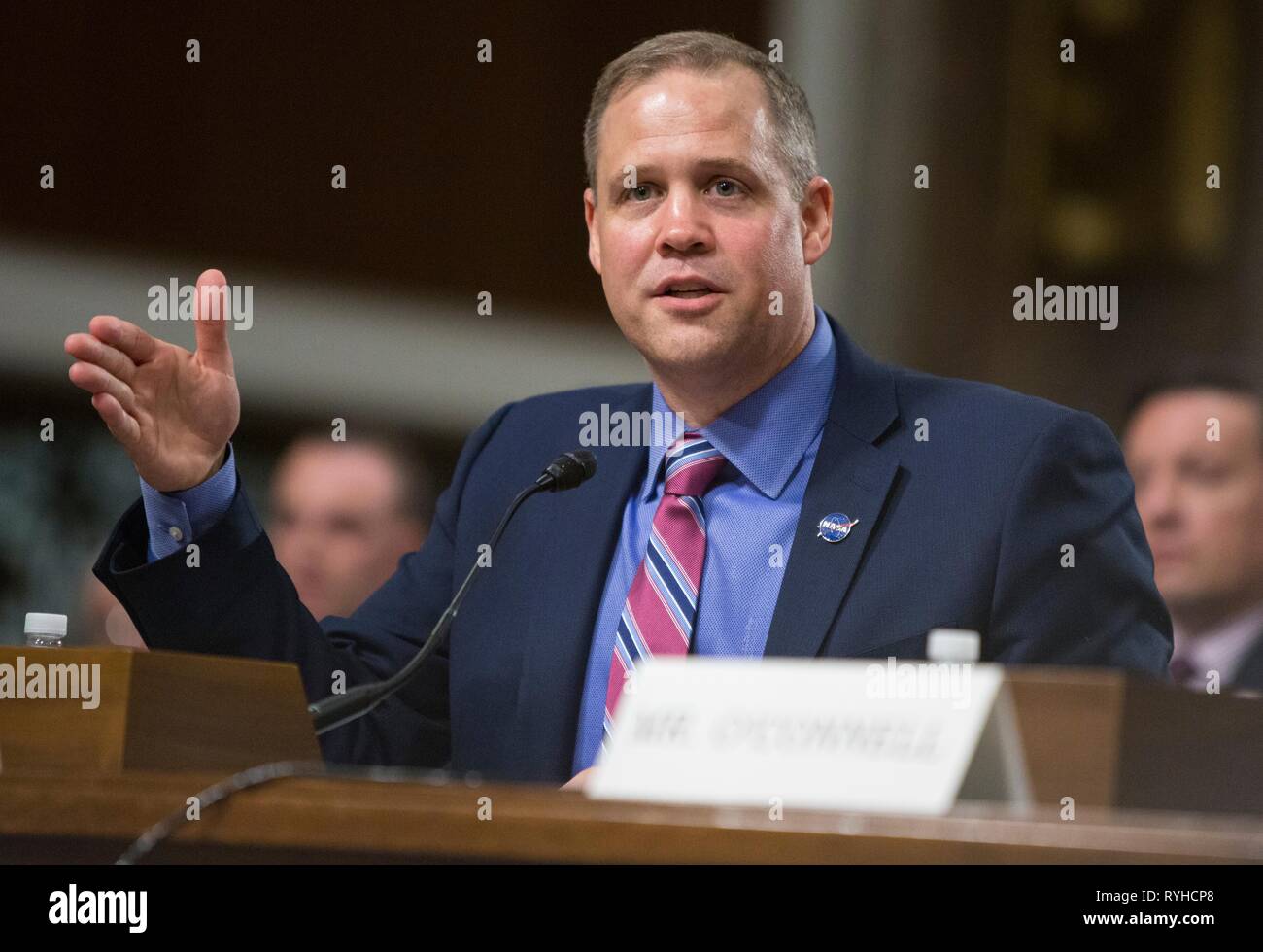 Washington, United States Of America. 13th Mar, 2019. NASA Administrator Jim Bridenstine during a hearing of the Senate Committee on Commerce, Science, and Transportation on The New Space Race: Ensuring U.S. Global Leadership on the Final Frontier, at the Dirksen Senate Office Building March 13, 2019 in Washington. DC. Credit: Planetpix/Alamy Live News Stock Photo