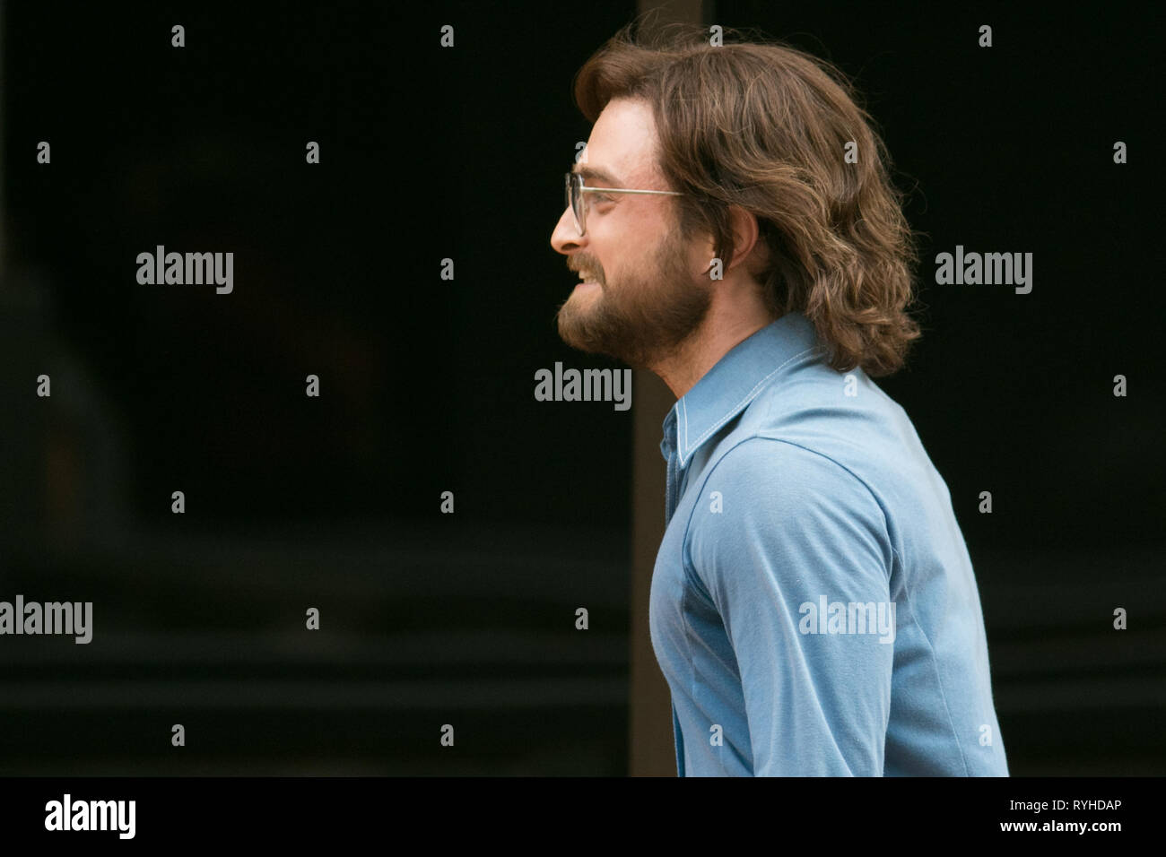 Adelaide Australia. 13th March 2019. British actor Daniel Radcliffe on the film set in Adelaide in his new acting role as an Anti-Aprtheid activist in 'Escape from Pretoria Africa in 1978 based on  based on a book by Tim Jenkin and is set during the Apartheid era in Capetown, South Africa about two white South Africans, Tim Jenkin and Stephen Lee, who were jailed in 1978 for producing and distributing anti-apartheid messages Credit: amer ghazzal/Alamy Live News Stock Photo
