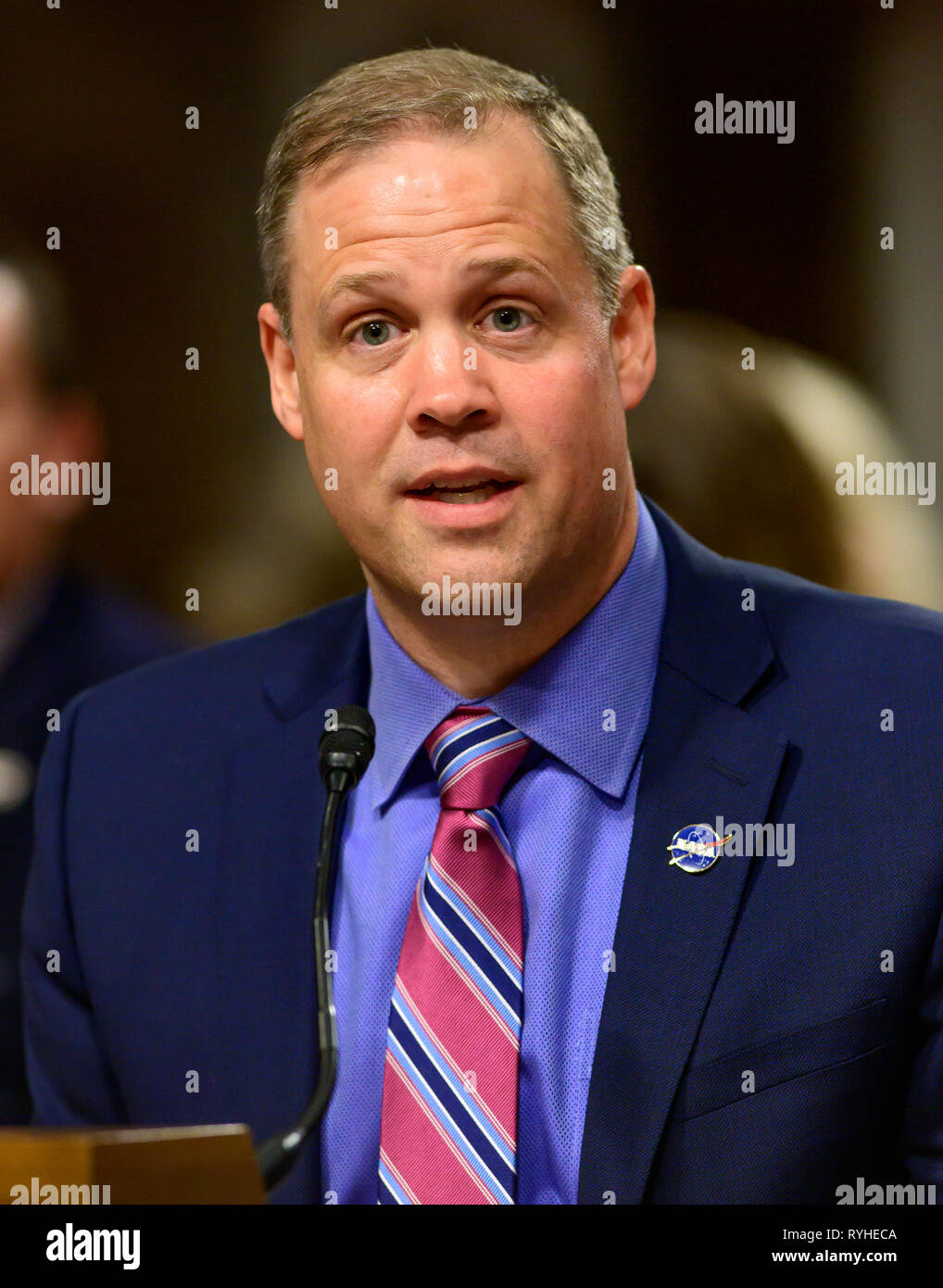 Jim Bridenstine, Administrator, National Aeronautics and Space Administration, testifies before the United States Senate Committee on Commerce, Science, and Transportation on 'The New Space Race: Ensuring U.S. Global Leadership on the Final Frontier' on Capitol Hill in Washington, DC on Wednesday, March 13, 2019. Credit: Ron Sachs/CNP /MediaPunch Stock Photo