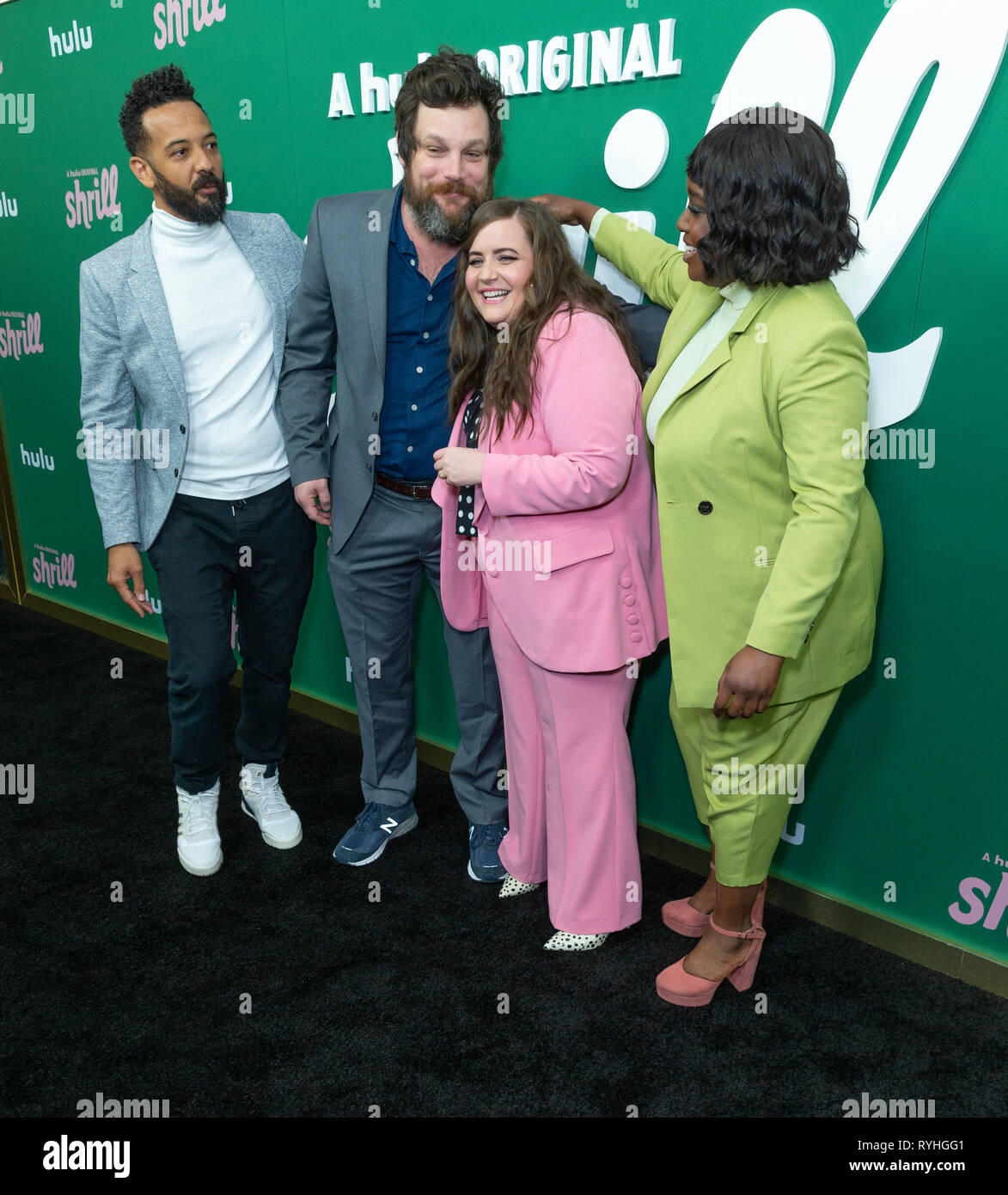 New York, United States. 13th Mar, 2019. New York, NY - March 13, 2019: Ian Owens, Luka Jones, Aidy Bryant, Lolly Adefope attends New York Hulu Shrill premiere screening at Walter Reade Theater of Lincoln Center Credit: lev radin/Alamy Live News Stock Photo