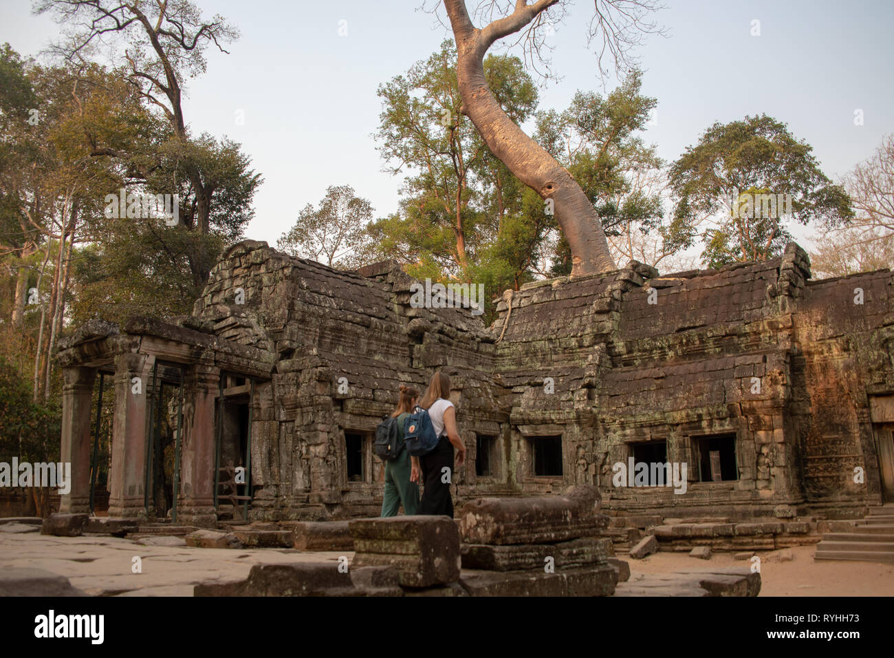 Angkor wat ,Siem Reap, Cambodia, Thursday 14th March 2019. Siem reap , Cambodia weather: The hot dry spell continues with highs of 36 degrees and lows of 26 degrees. Tourists visiting the temples of the Angkor wat in early morning to avoid the extreme heat later in the day. Angkor Wat is a temple complex in Cambodia and one of the largest religious monuments in the world, on a site measuring 162.6 hectares. Credit: WansfordPhoto/Alamy Live News Stock Photo