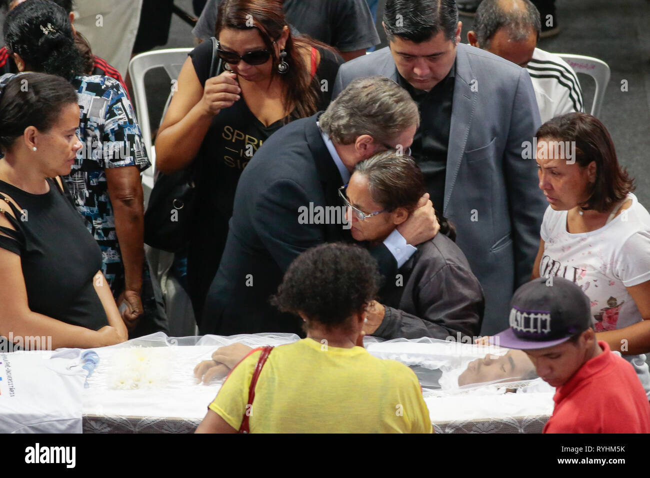 Suzano, Brazil. 14th Mar, 2019. SP - Suzano - 03/14/2019 - Attack at Suzano School Velorio das Vitimas - Minister of Education Ricardo Velez during the wake of the victims of the Raul Brasil State School attack, where 2 shooters ex-school students opened fire killing 5 students and 2 officials, leaving about 11 injured, then one of the marksmen killed the other and the same committed suicide. The river is expected to continue until 4 pm. Photo: Marcello Zambrana/AGIF Credit: AGIF/Alamy Live News Stock Photo
