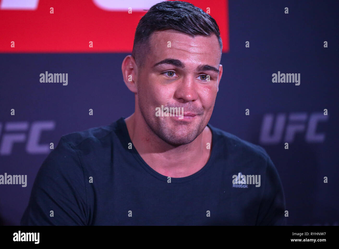 London, UK. 14th Mar, 2019. UFC middleweight, Jack Marshman takes questions from the media Credit: Dan Cooke/Alamy Live News Stock Photo