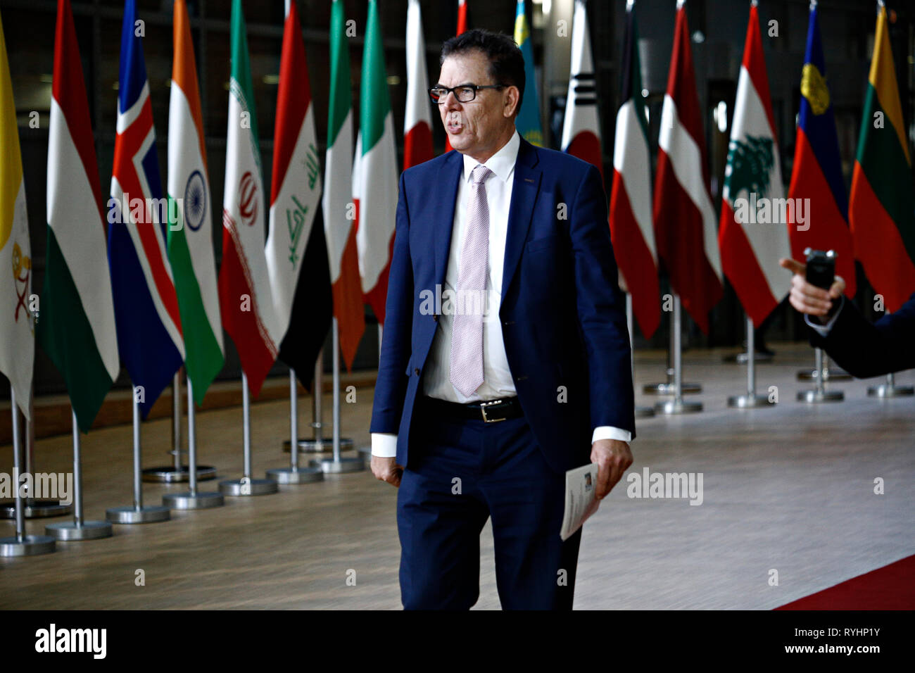 Brussels, Belgium. 14th March 2019. Gerd MÜLLER, Federal Minister of Economic Cooperation and Development of Germany arrives to attend in international conference on the future of Syria and the region. Credit: ALEXANDROS MICHAILIDIS/Alamy Live News Stock Photo
