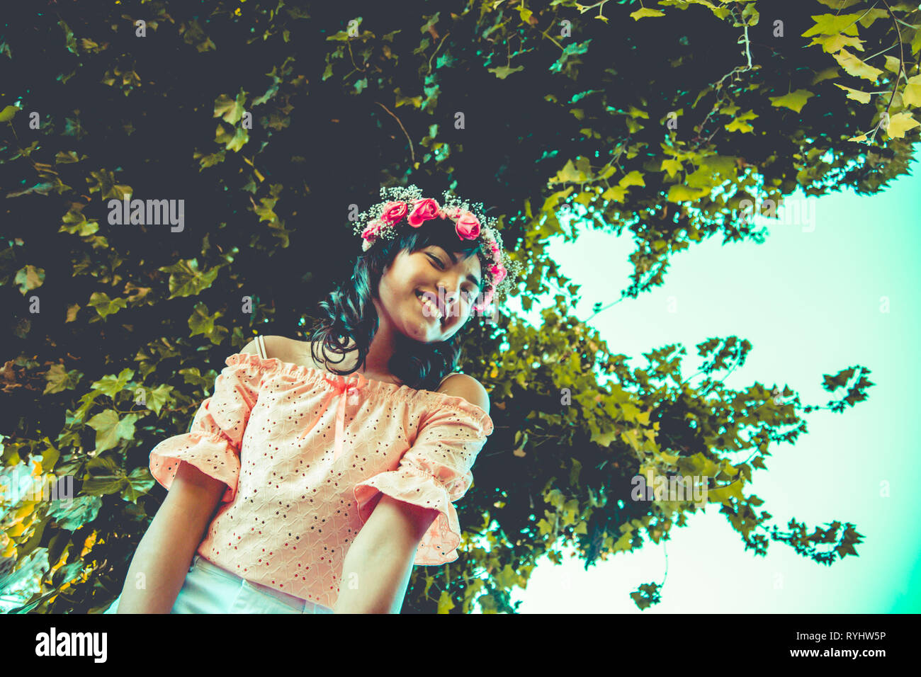 Girl modeling with flowers bouquet Stock Photo Alamy