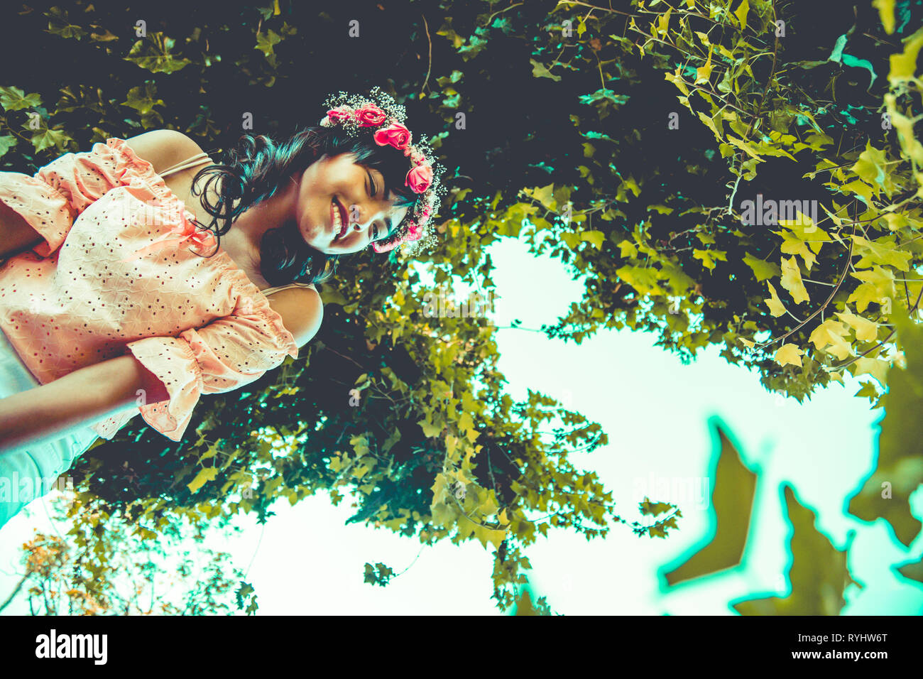Girl modeling with flowers bouquet Stock Photo Alamy