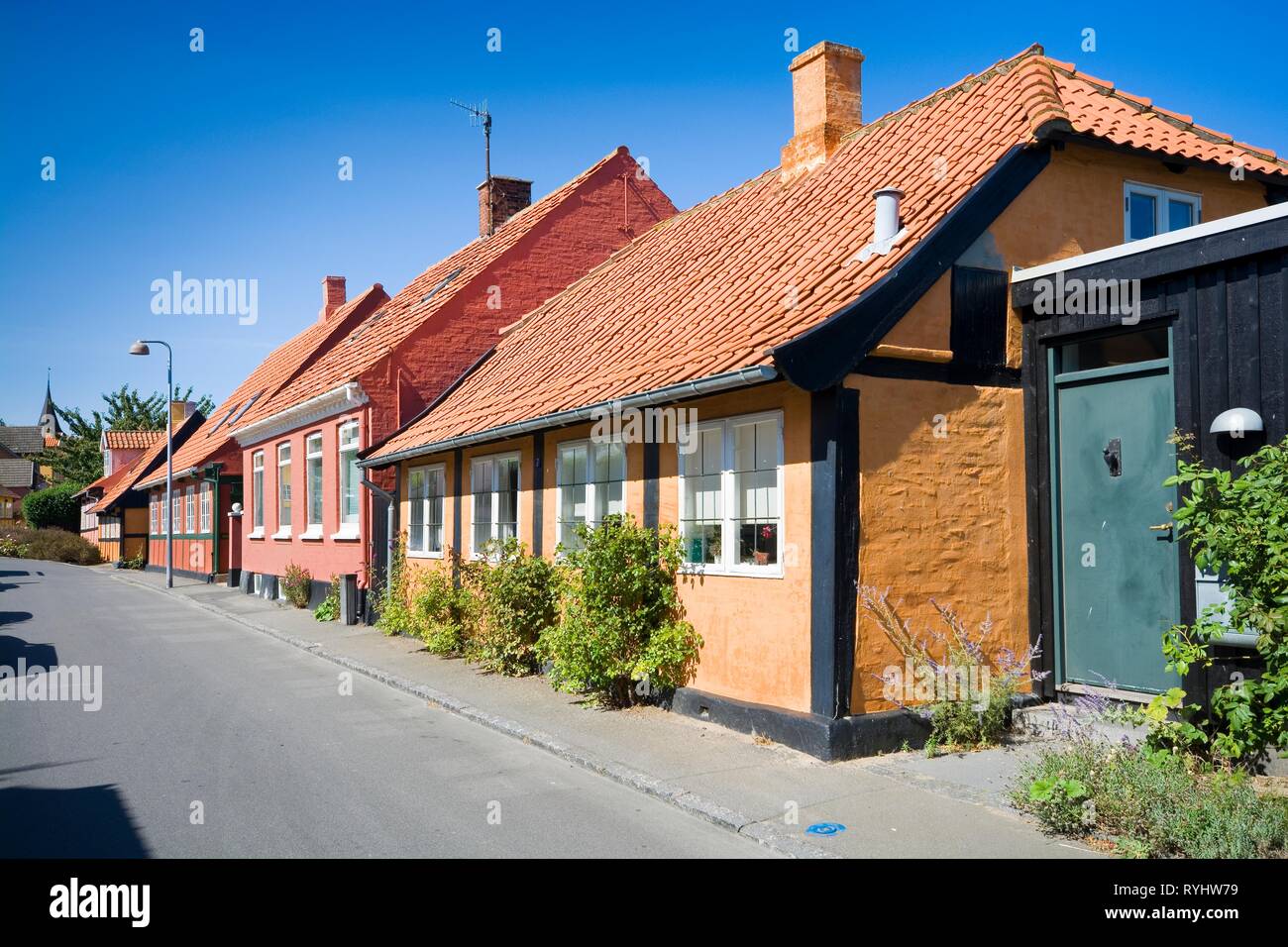 Traditional colorful half timbered houses in Svaneke, Bornholm, Denmark