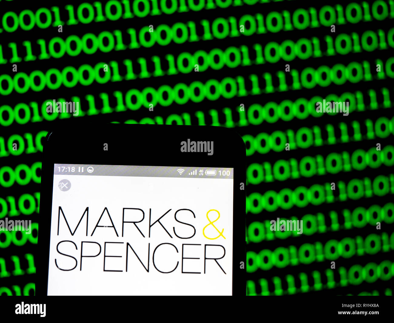 Marks & Spencer Group plc company logo seen displayed on smart phone. Stock Photo