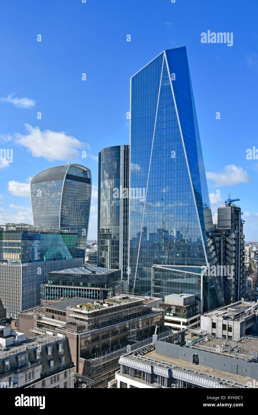 City of London skyline & cityscape of Scalpel landmark skyscraper office building between Walkie Talkie far left and Lloyds of London right England UK Stock Photo