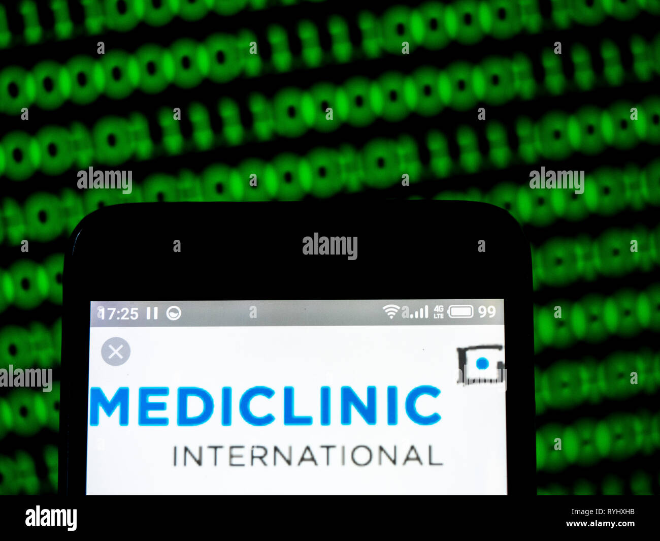 Mediclinic International plc company logo seen displayed on smart phone