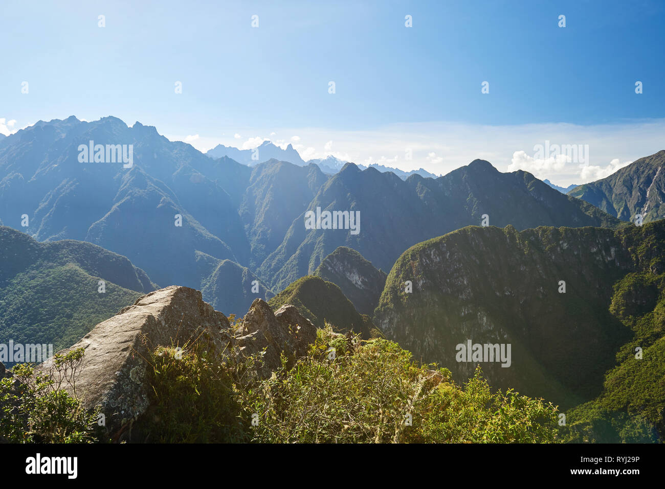 Narrow path on top of mountain. Hiking travel theme Stock Photo