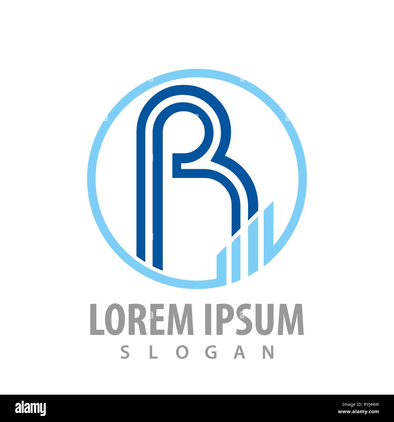 Circle letter R with graph concept design. Symbol graphic template