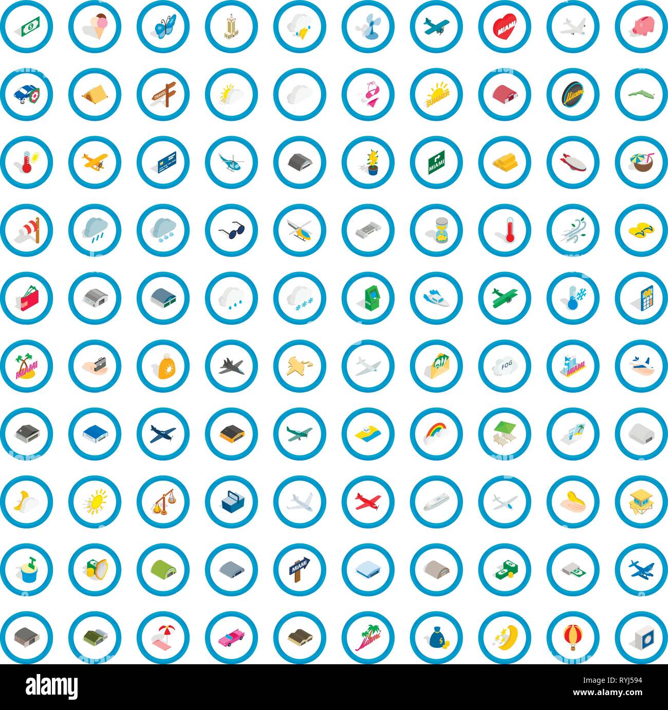 100 fly icons set, isometric 3d style Stock Vector