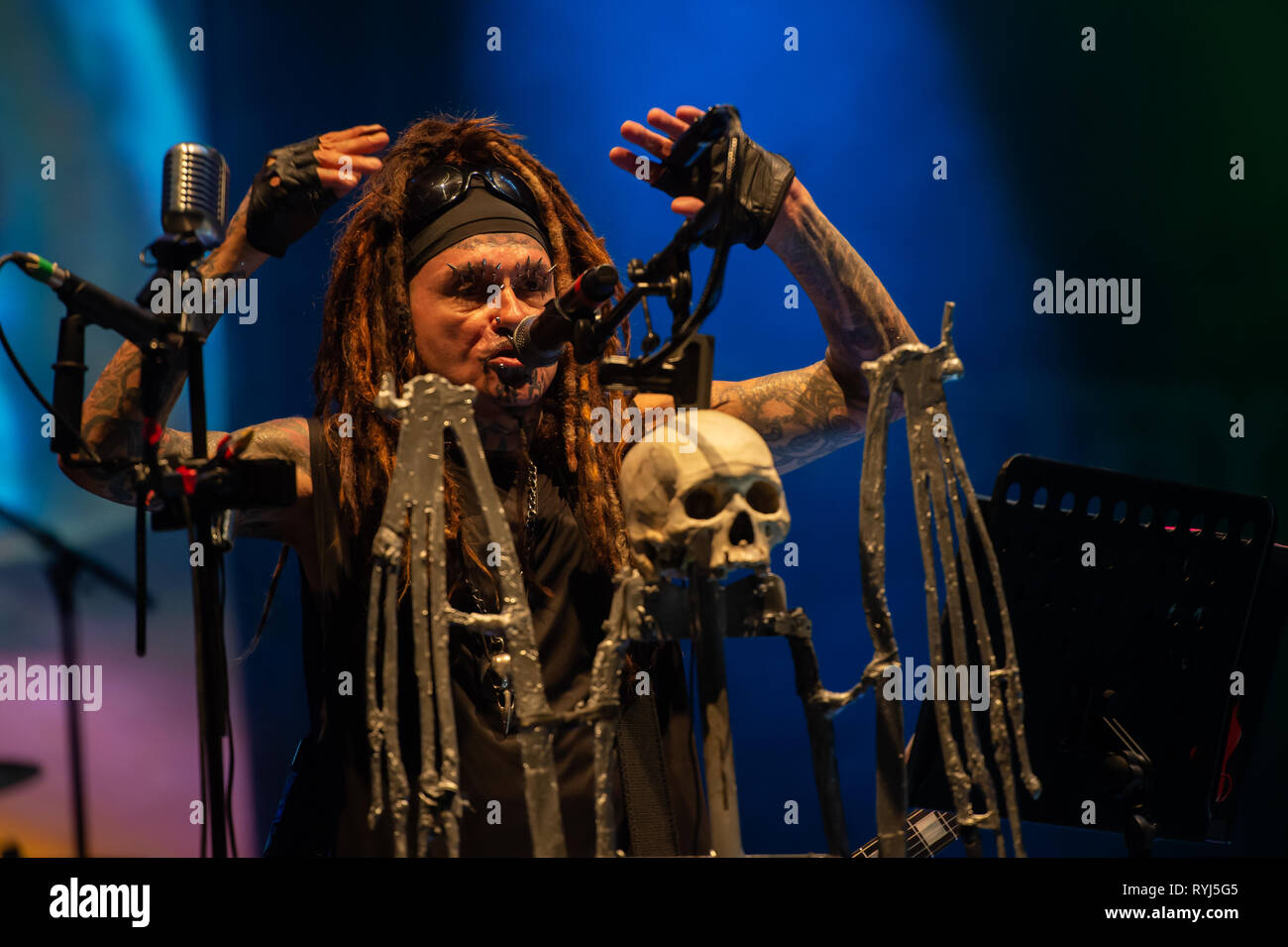 Al Jourgensen, singer, guitarist, keyboard player and leader of industrial metal rock band of Ministry. Villa Ada, Rome, Italy, 1-08-2018 Stock Photo
