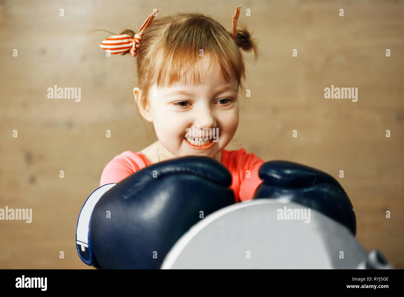 little girl is training boxing Stock Photo Alamy
