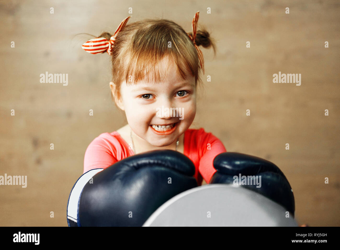 little girl is training boxing Stock Photo Alamy