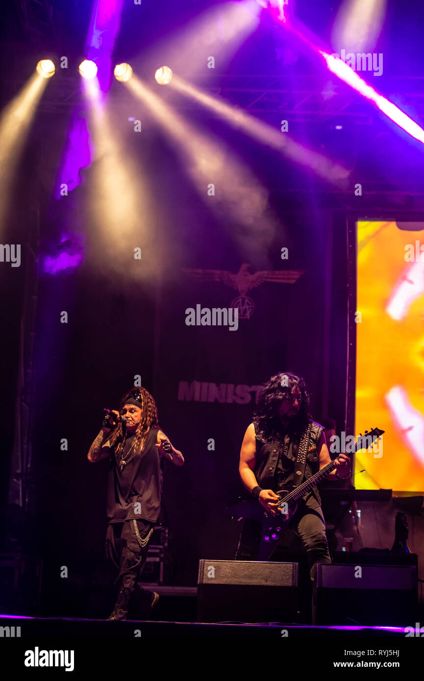 Al Jourgensen, singer, guitarist, keyboard player and leader of industrial metal rock band of MinistryCesar Soto, guitarist Stock Photo