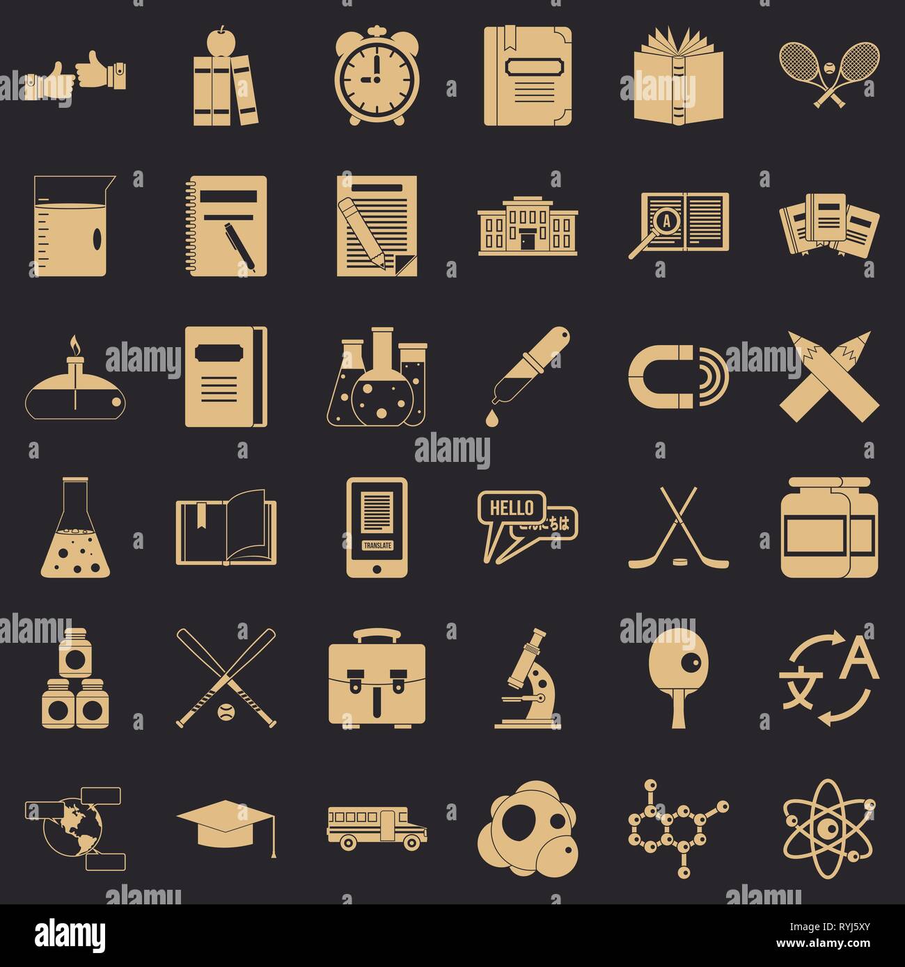 Education icons set, simple style Stock Vector