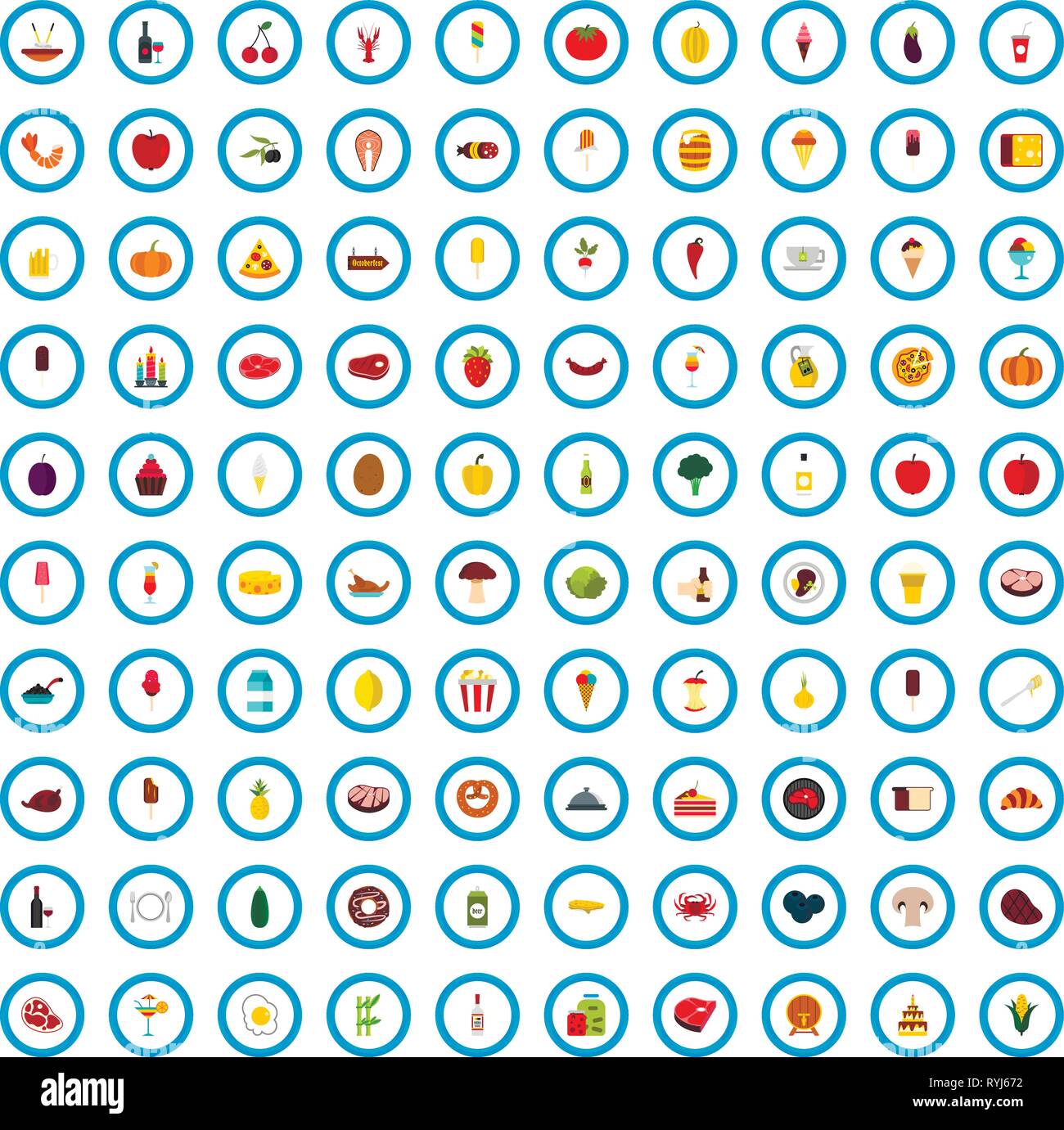 100 food icons set, flat style Stock Vector Image & Art - Alamy