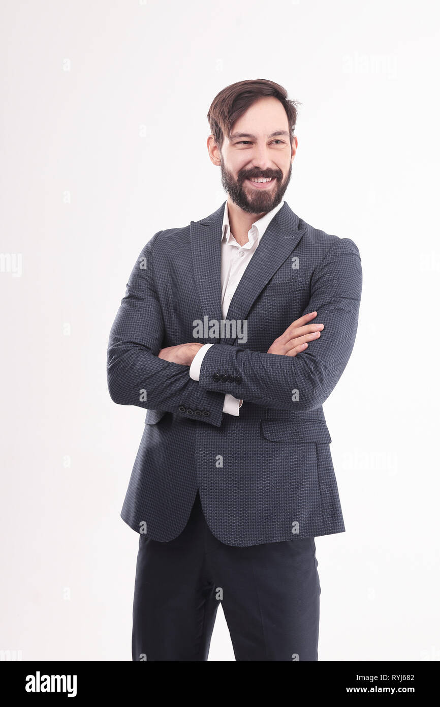 serious businessman in an unbuttoned jacket.isolated on white Stock