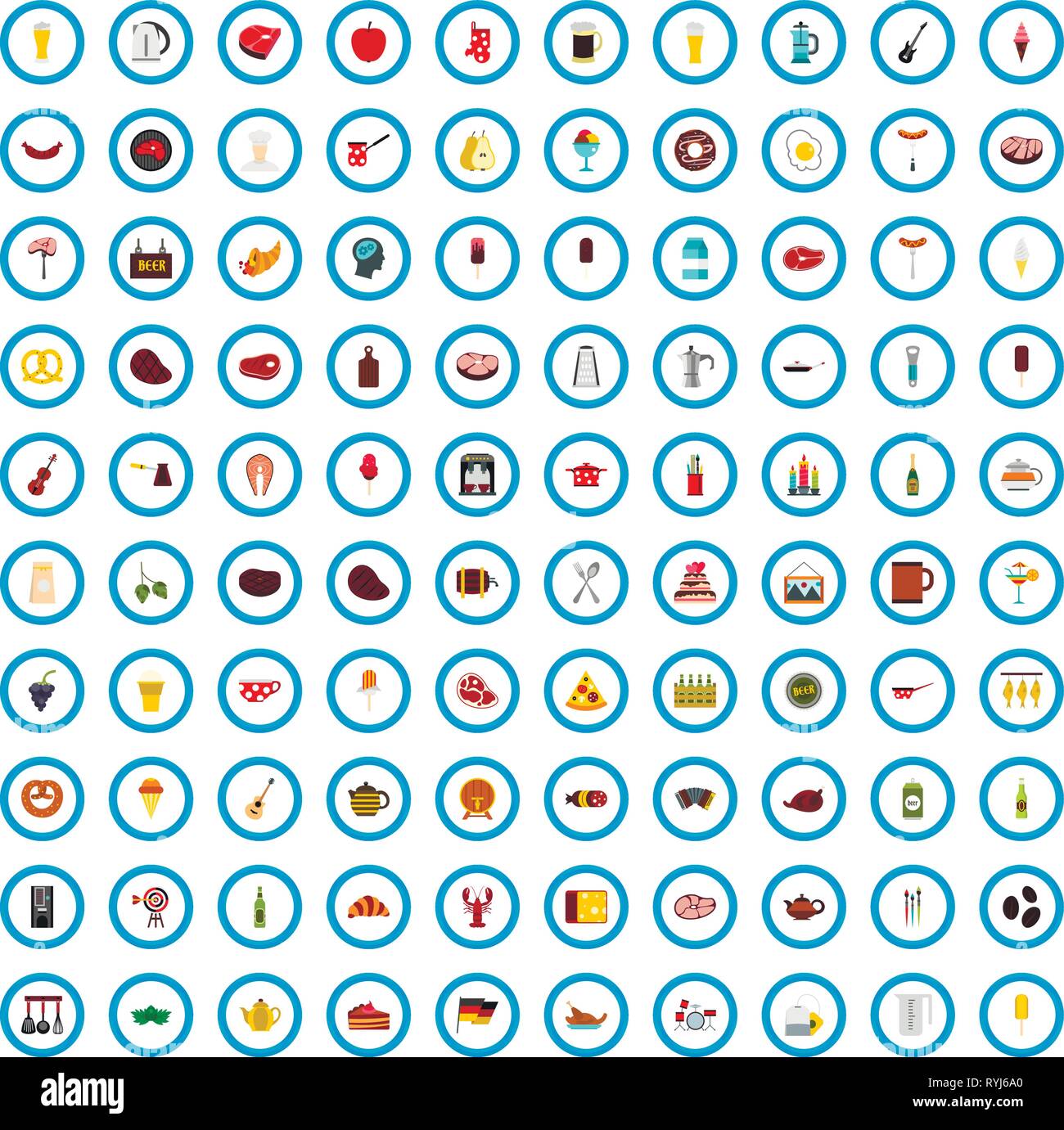 100 food art icons set, flat style Stock Vector Image & Art - Alamy