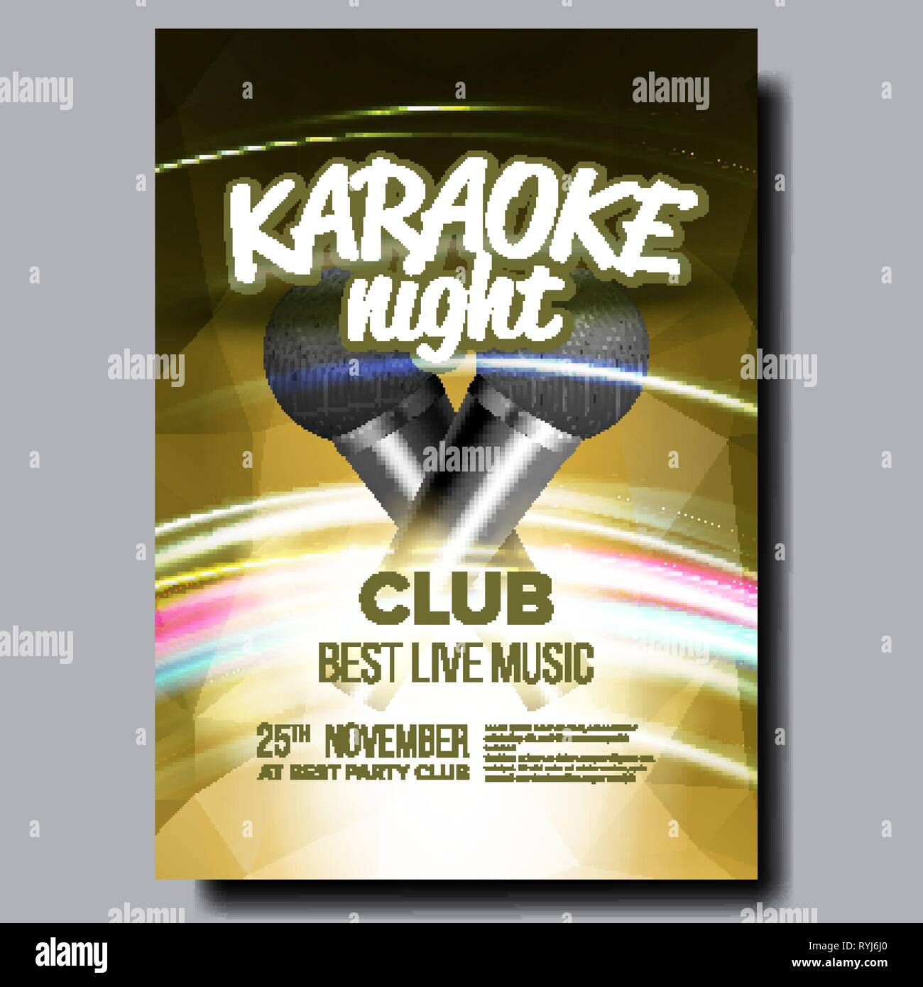 Karaoke Poster Vector. Party Flyer. Karaoke Music Night. Radio
