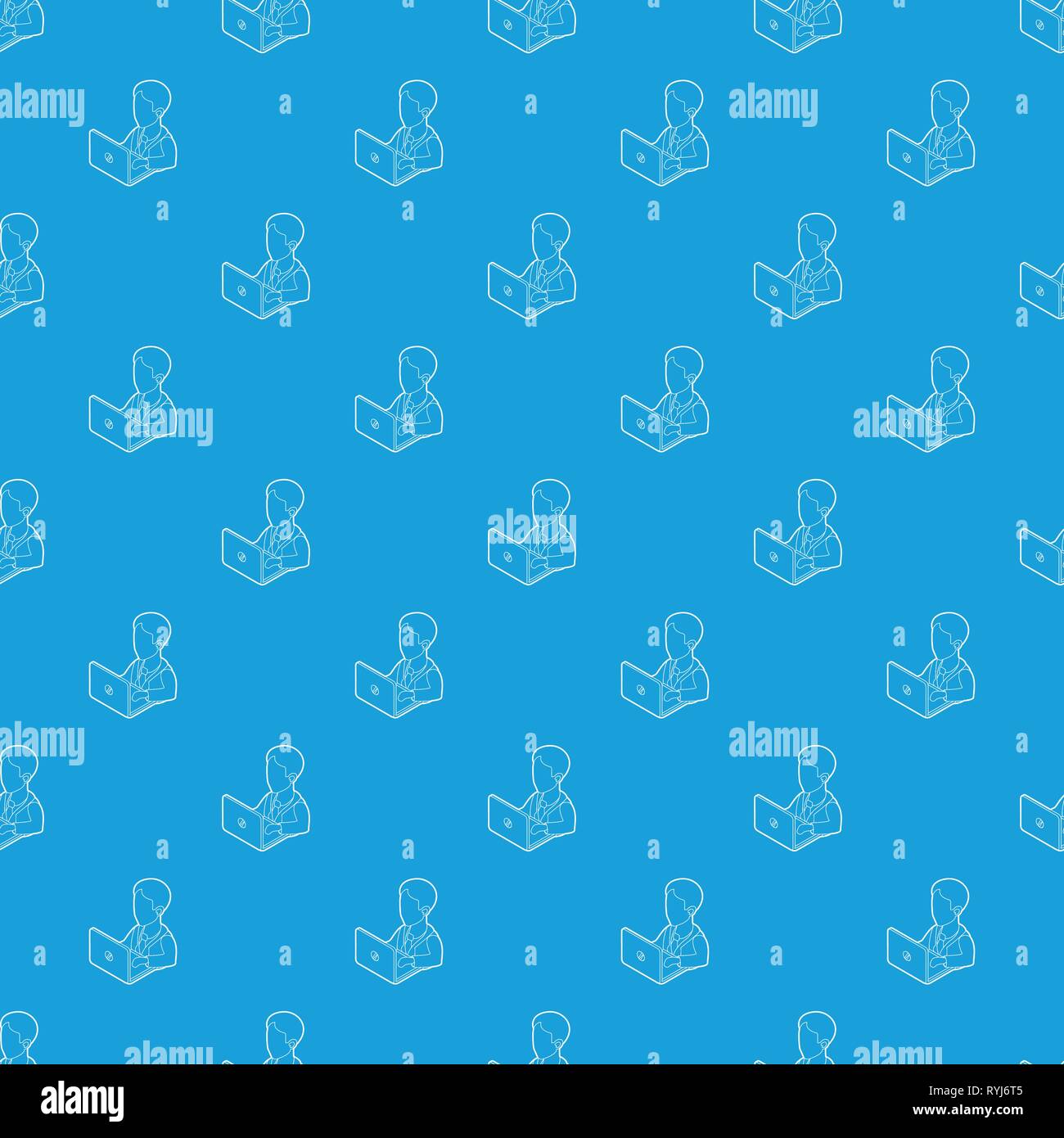 Businessman using his laptop pattern vector seamless blue Stock Vector