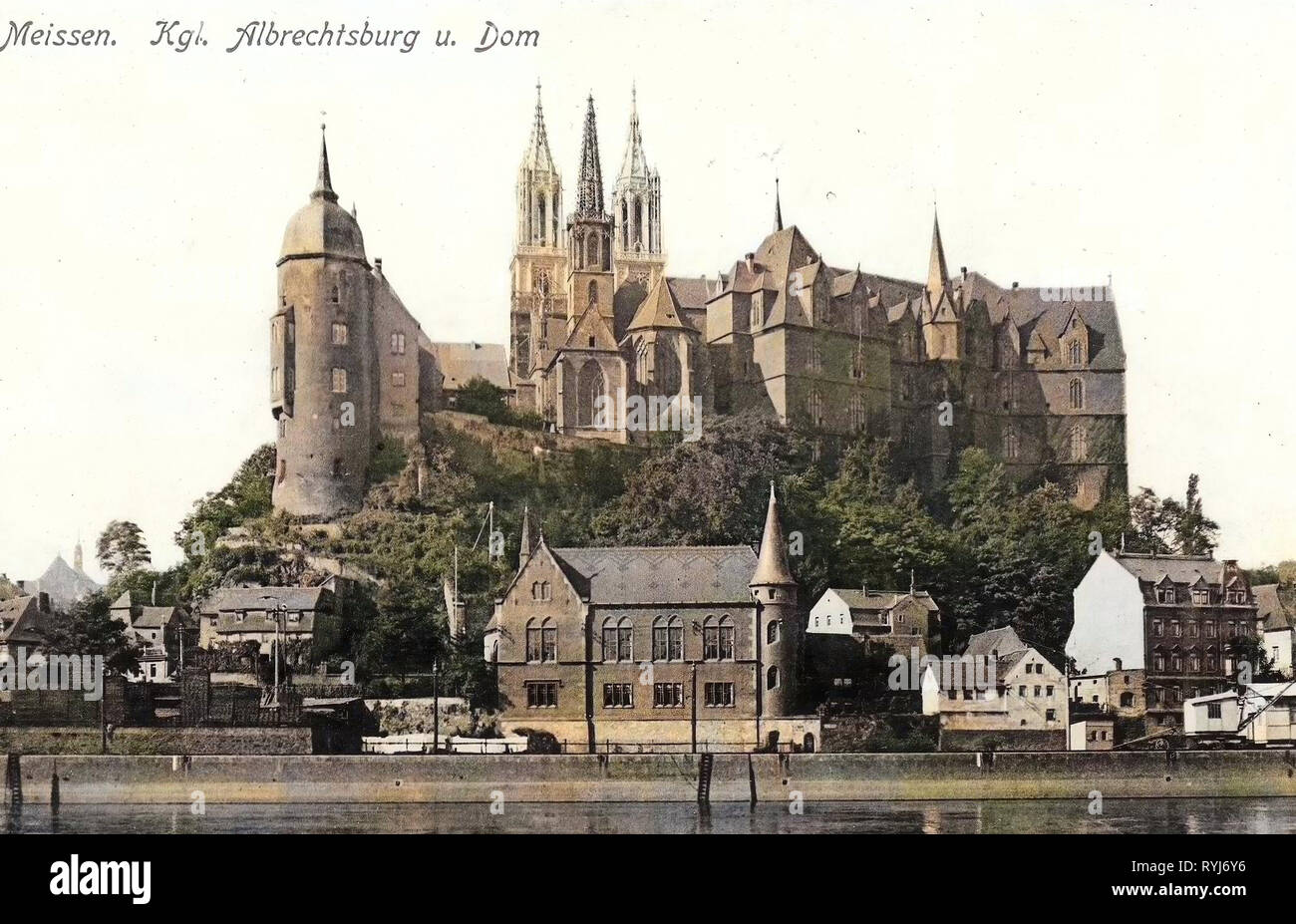 Albrechtsburg, Meissen Cathedral, 1908, Meißen, Albrechtsburg und Dom mit neuen Türmen, Germany Stock Photo