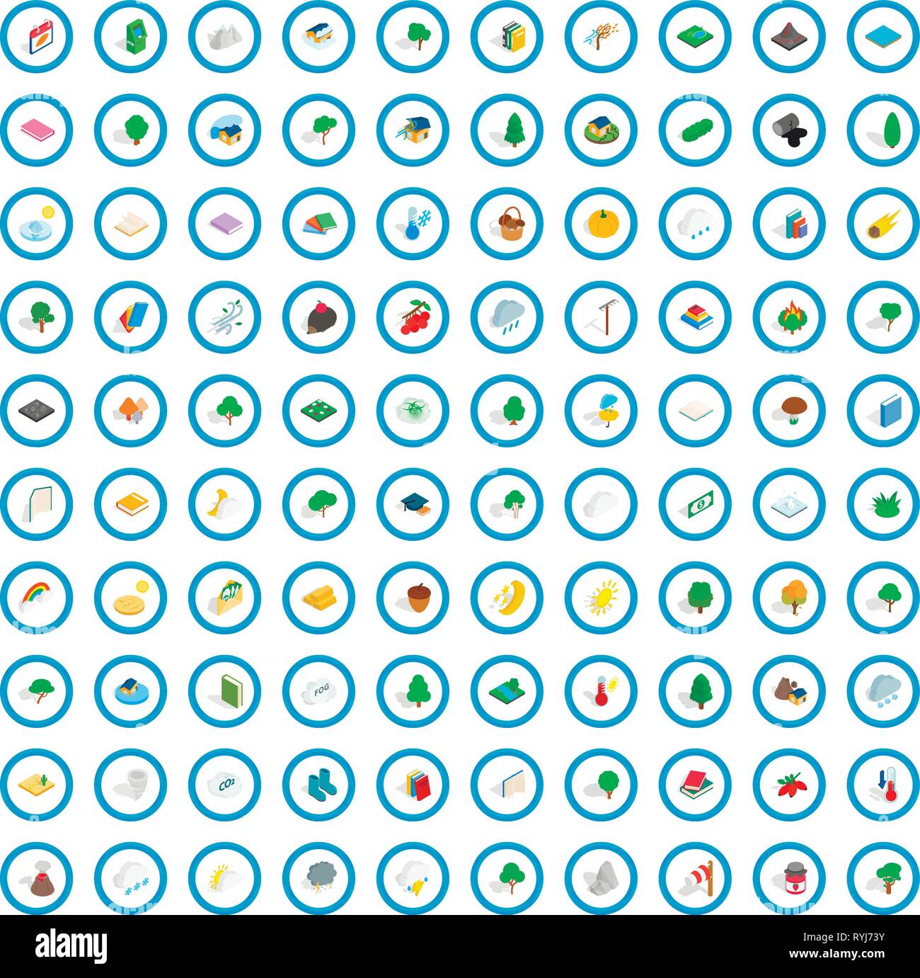 100 forest icons set, isometric 3d style Stock Vector