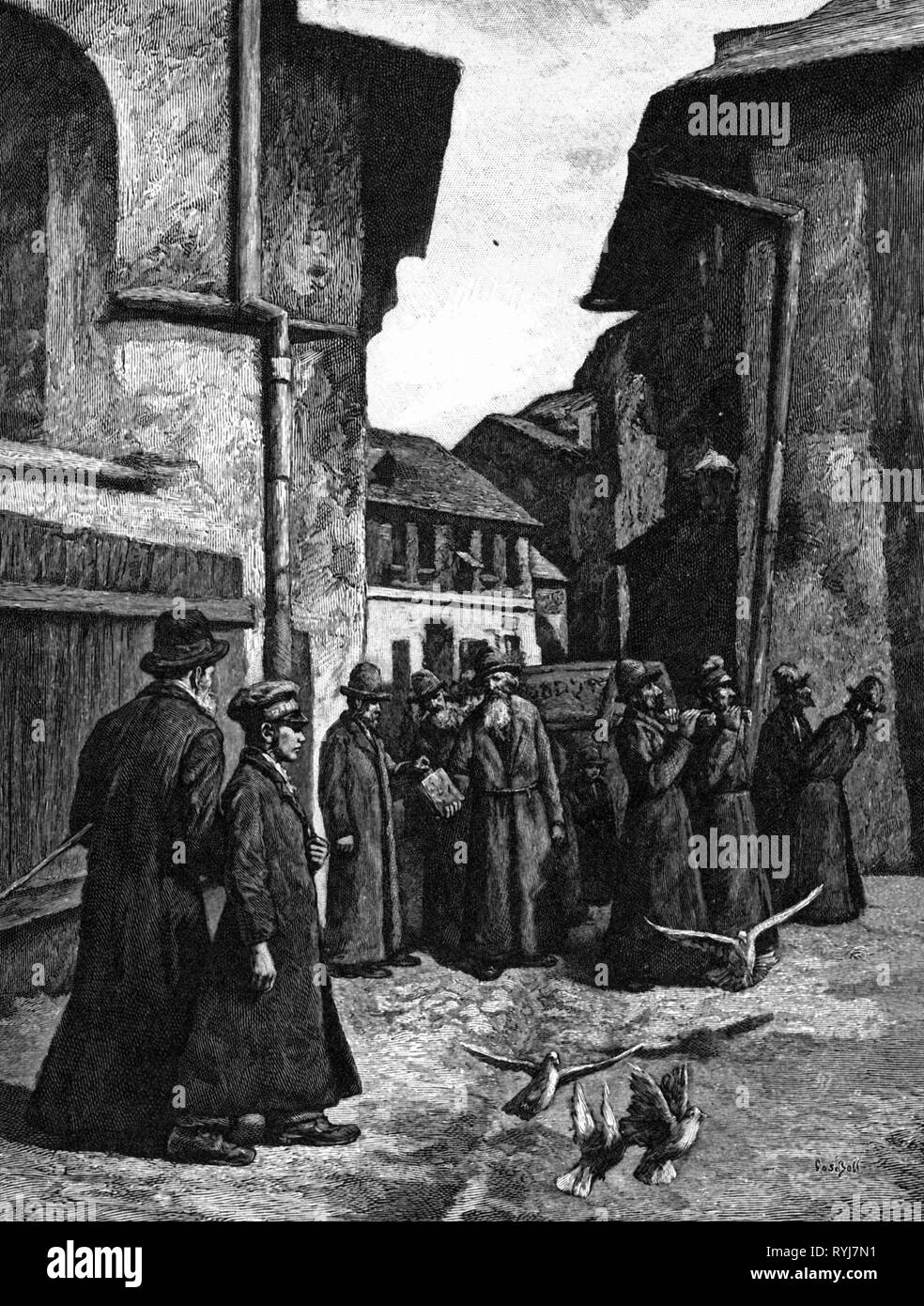 death, funeral, Jewish funeral cortege in Poland, wood engraving, 19th century, Additional-Rights-Clearance-Info-Not-Available Stock Photo