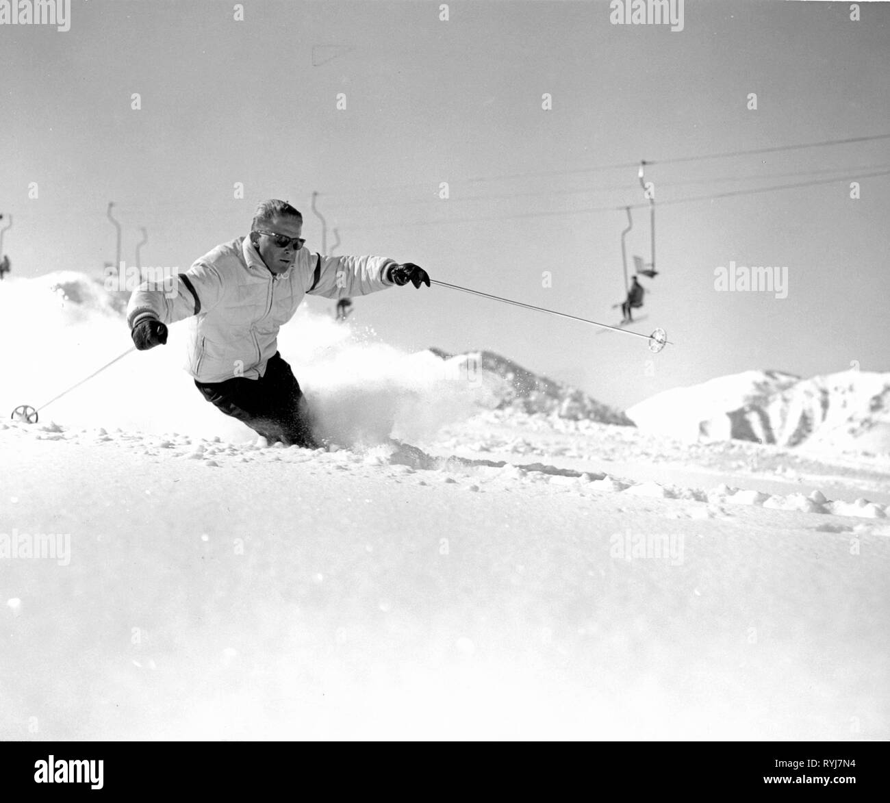 sports, winter sports, skiing, skier in the deep powder snow, 1960s, Additional-Rights-Clearance-Info-Not-Available Stock Photo