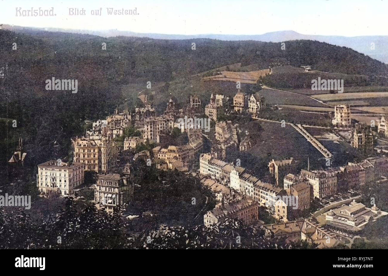 Buildings in Karlovy Vary, 1909, Karlovy Vary Region, Karlsbad, Westend, Czech Republic Stock Photo