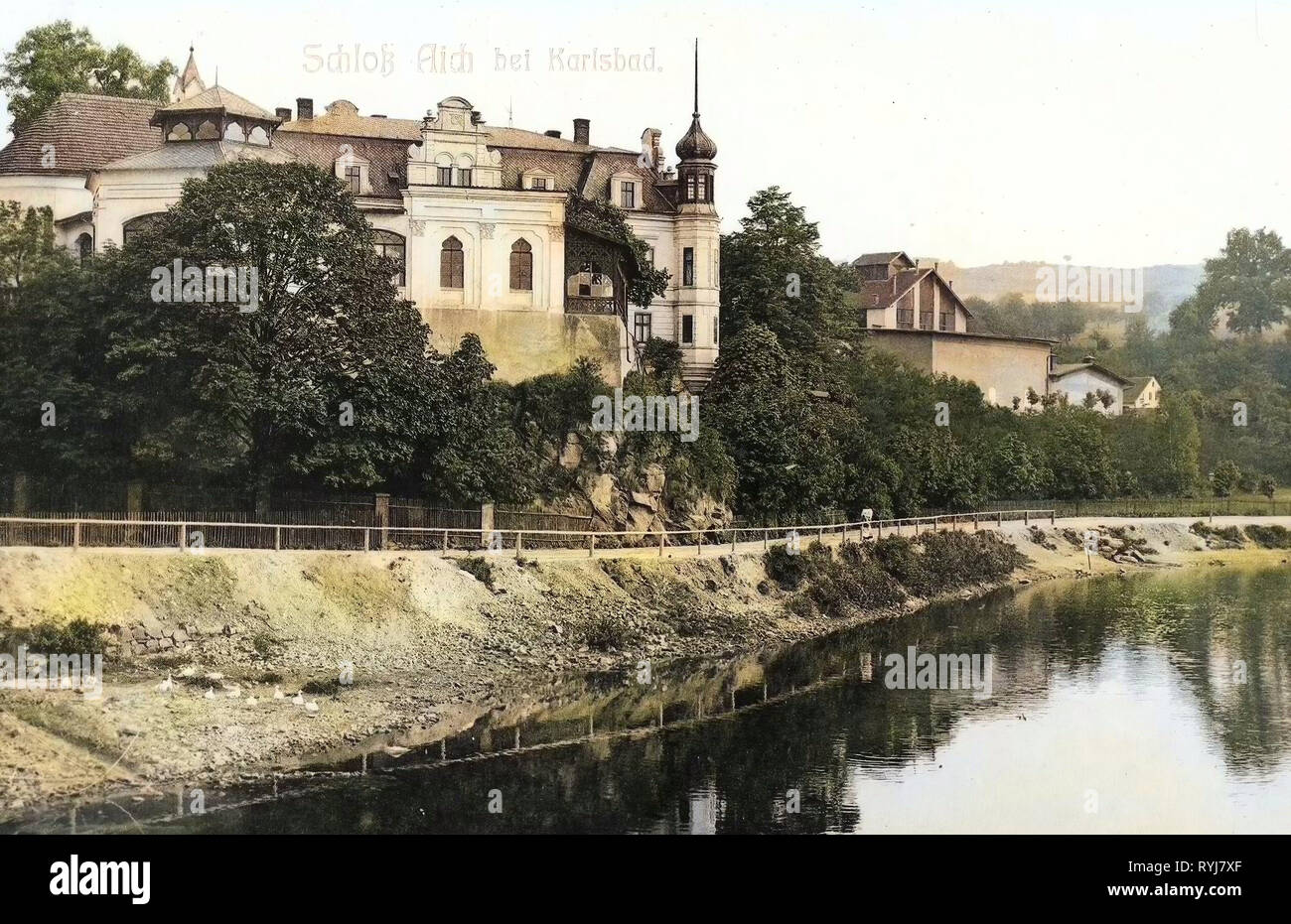 Castle Doubí, Ohře in Doubí, 1909, Karlovy Vary Region, Aich, Schloß, Czech Republic Stock Photo