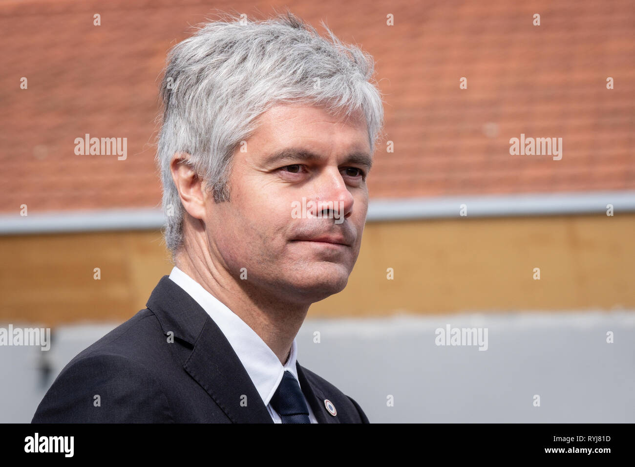 Laurent Wauquiez, president of the Auvergne-Rhône-Alpes region, unveiled a plaque in tribute to Mireille Knoll at Beth Menahem Jewish High School. In  Stock Photo