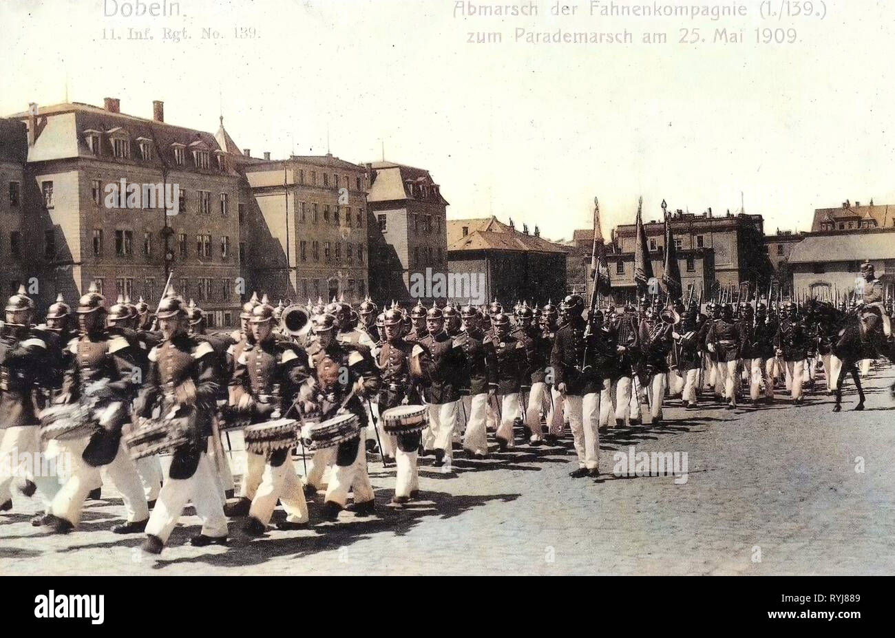 11. Königlich Sächsisches Infanterie-Regiment Nr. 139, 25 May, 1909 in Landkreis Mittelsachsen, 1909, Landkreis Mittelsachsen, Döbeln, Abmarsch der Fahnenkompanie, 11. Infanterie Regiment Nr. 139, Germany Stock Photo