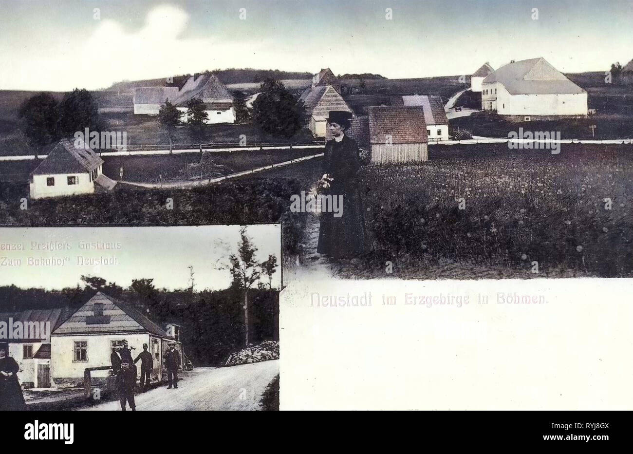 Multiview postcards, Buildings in Nové Město nad Metují, 1909 postcards, Neustadt, Böhmen, 1909, Ortsansicht Stock Photo