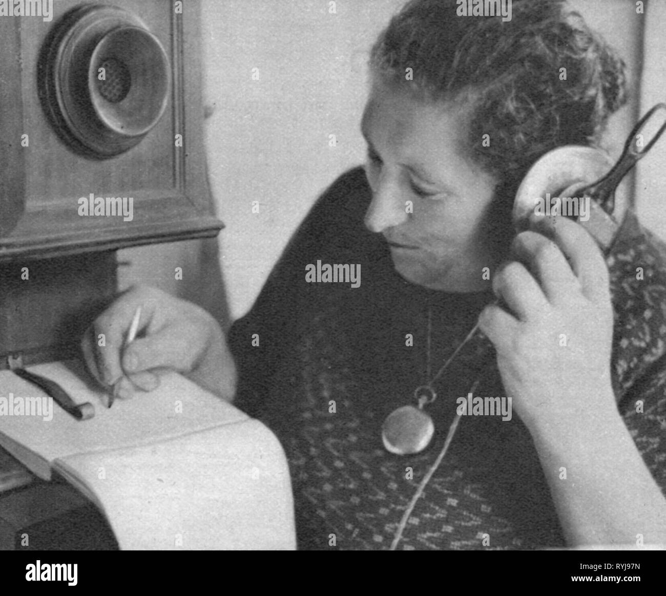 mail, telephone, a level-crossing attendant on Usedom at the phone, 1939, Additional-Rights-Clearance-Info-Not-Available Stock Photo