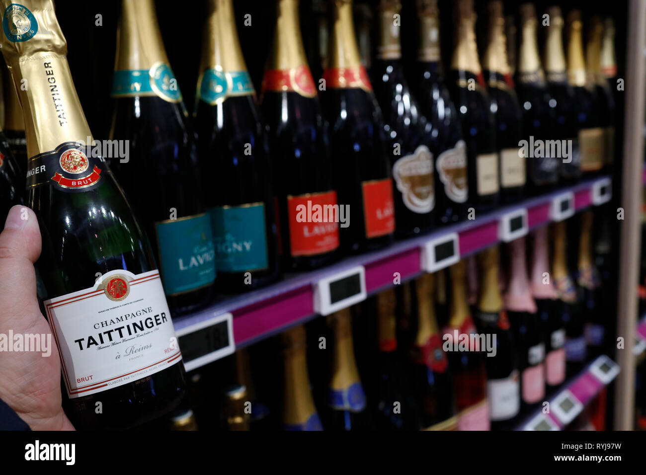 Stalls in row at supermarket. Champagnes. France Stock Photo Alamy