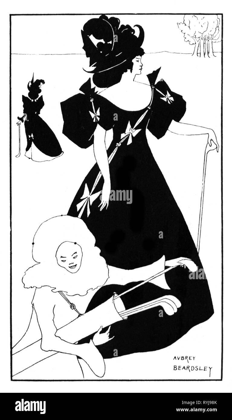 sports, golf, woman playing golf, drawing, by Aubrey Beardsley (1872 - 1898), 1894, Artist's Copyright has not to be cleared Stock Photo
