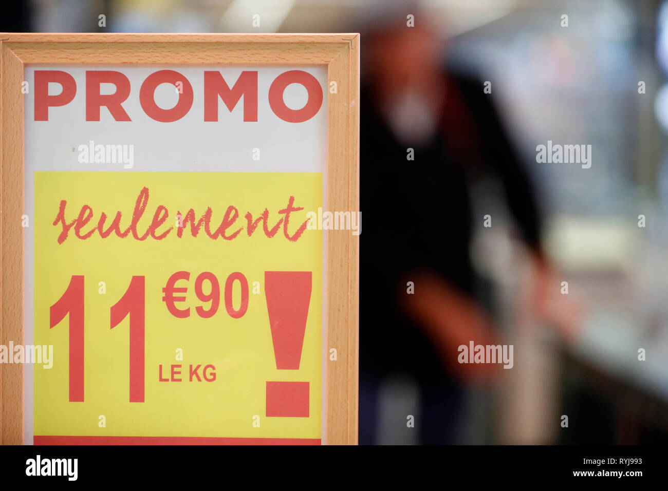 Sales promotion.  Supermarket.   France. Stock Photo