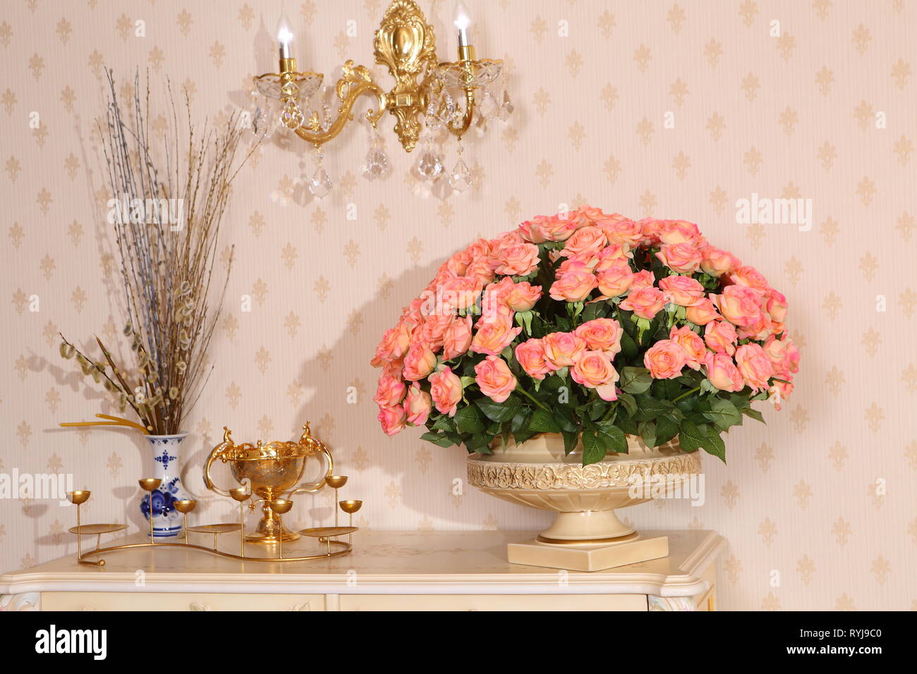 Still Life With Roses Still life with a bouquet of roses in a beautiful vase Stock Photo - Alamy