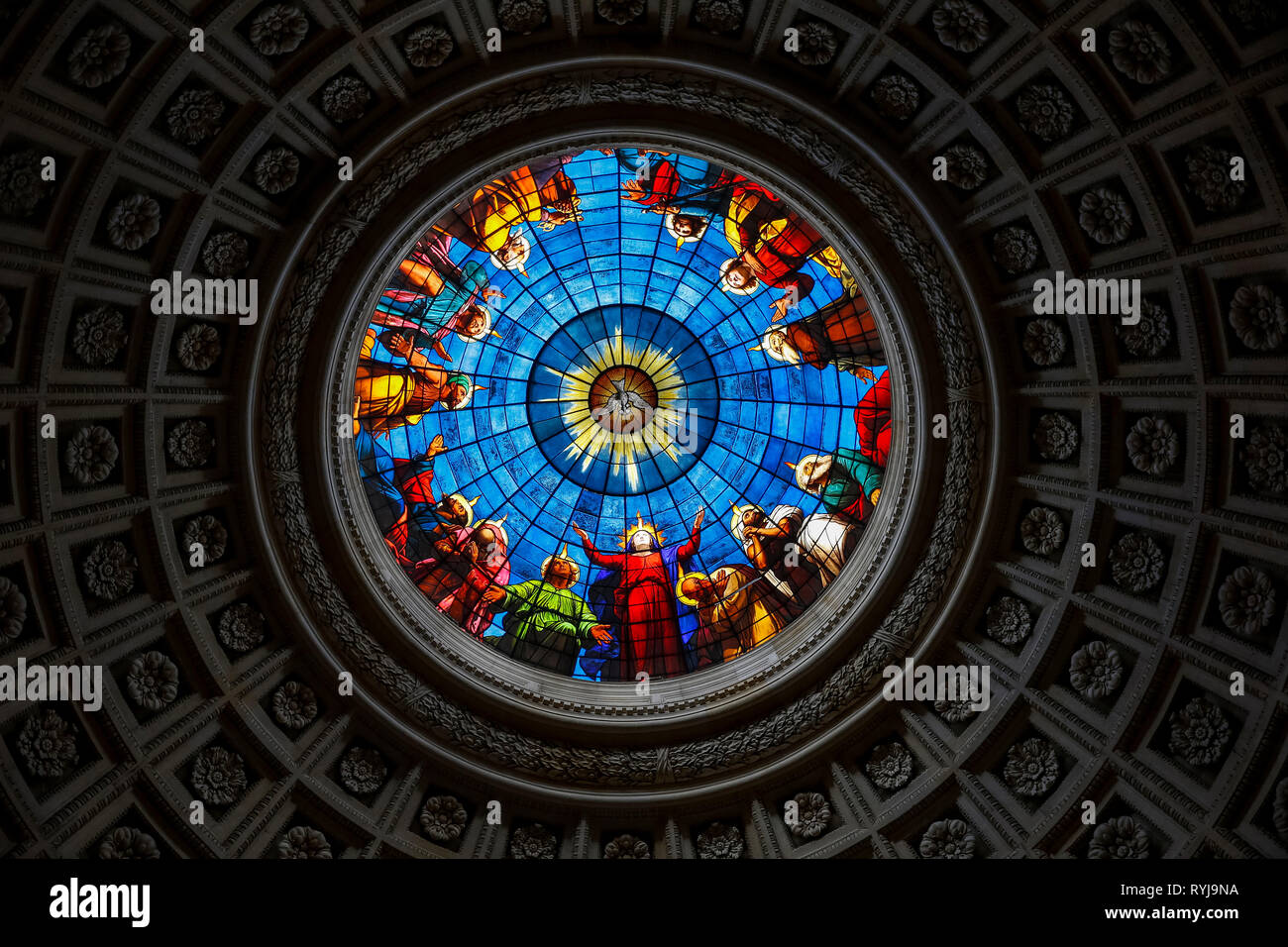 The Royal Chapel in Dreux, France. Ceiling rose window. Stock Photo