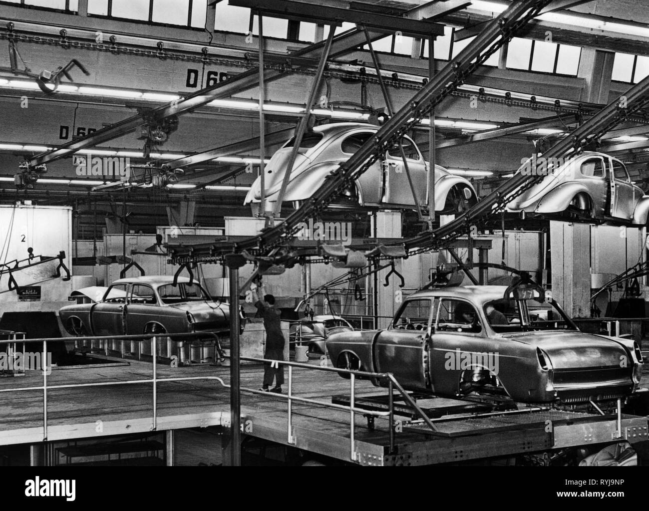 industry, 1950s and 1960s, car industry, Volkswagen plant, parent plant Wolfsburg, Germany, Additional-Rights-Clearance-Info-Not-Available Stock Photo