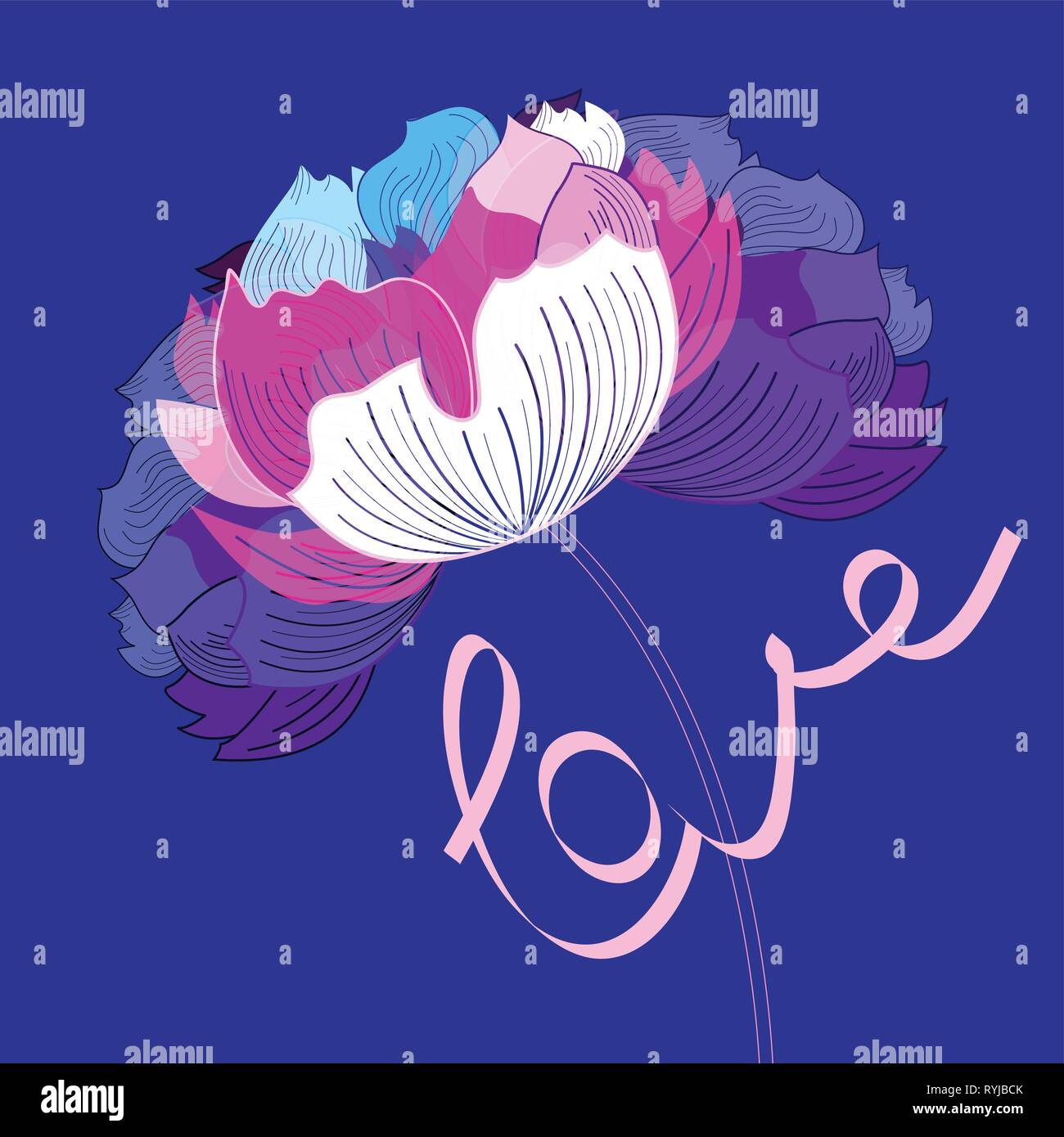 Beautiful greeting card with flowers on a blue background Stock Vector ...