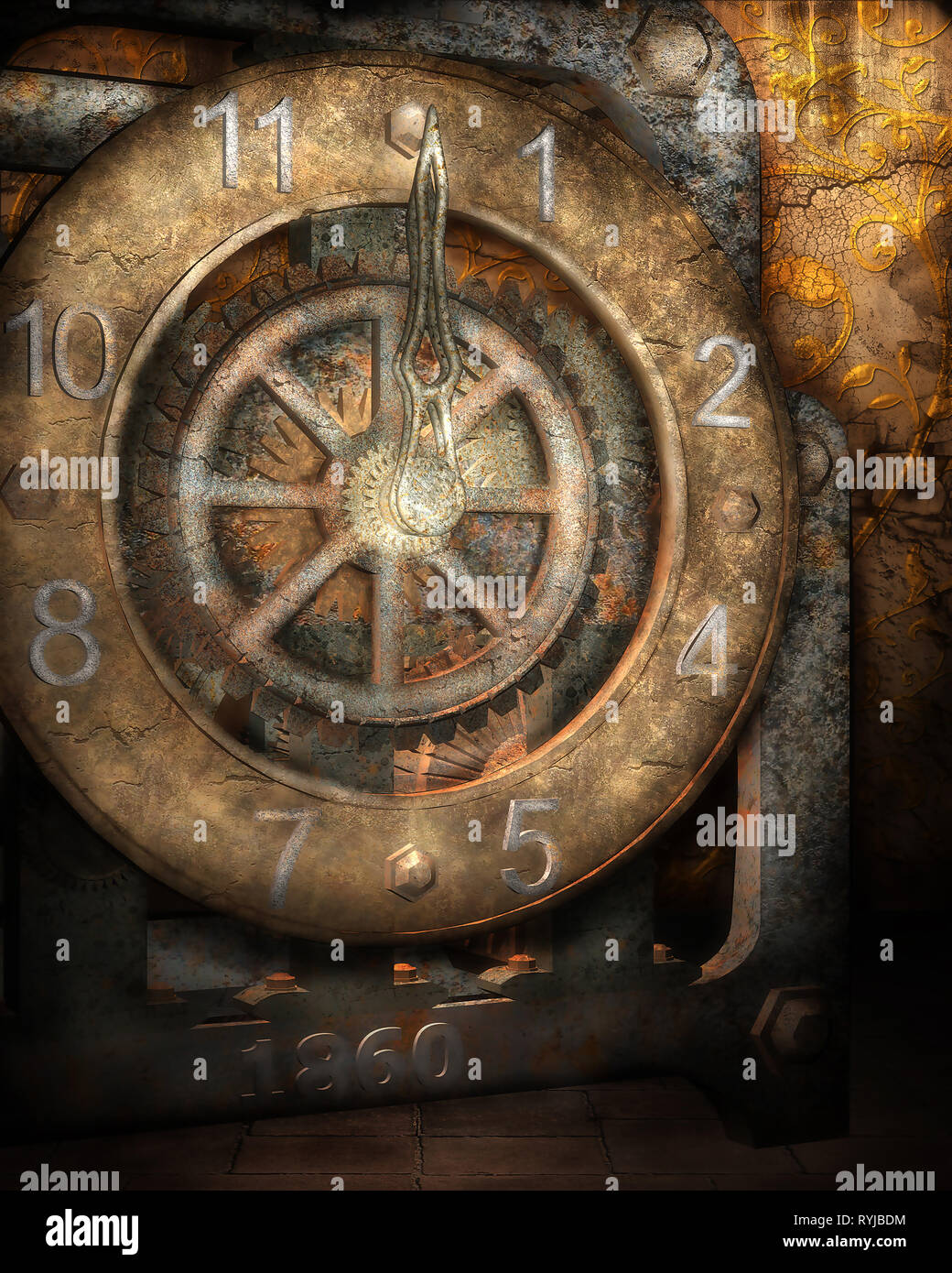 Old Rusted Clock 3d illustration graphic background of an old rusted vintage clock Stock ...